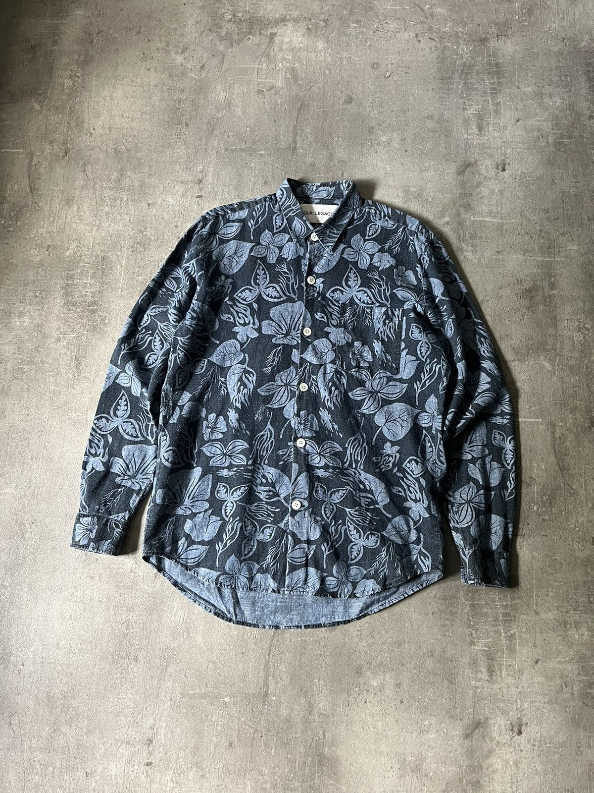 Our Legacy Our Legacy hemp floral button up shirt blue navy Size US M / EU 48-50 / 2 - 1 Thumbnail
