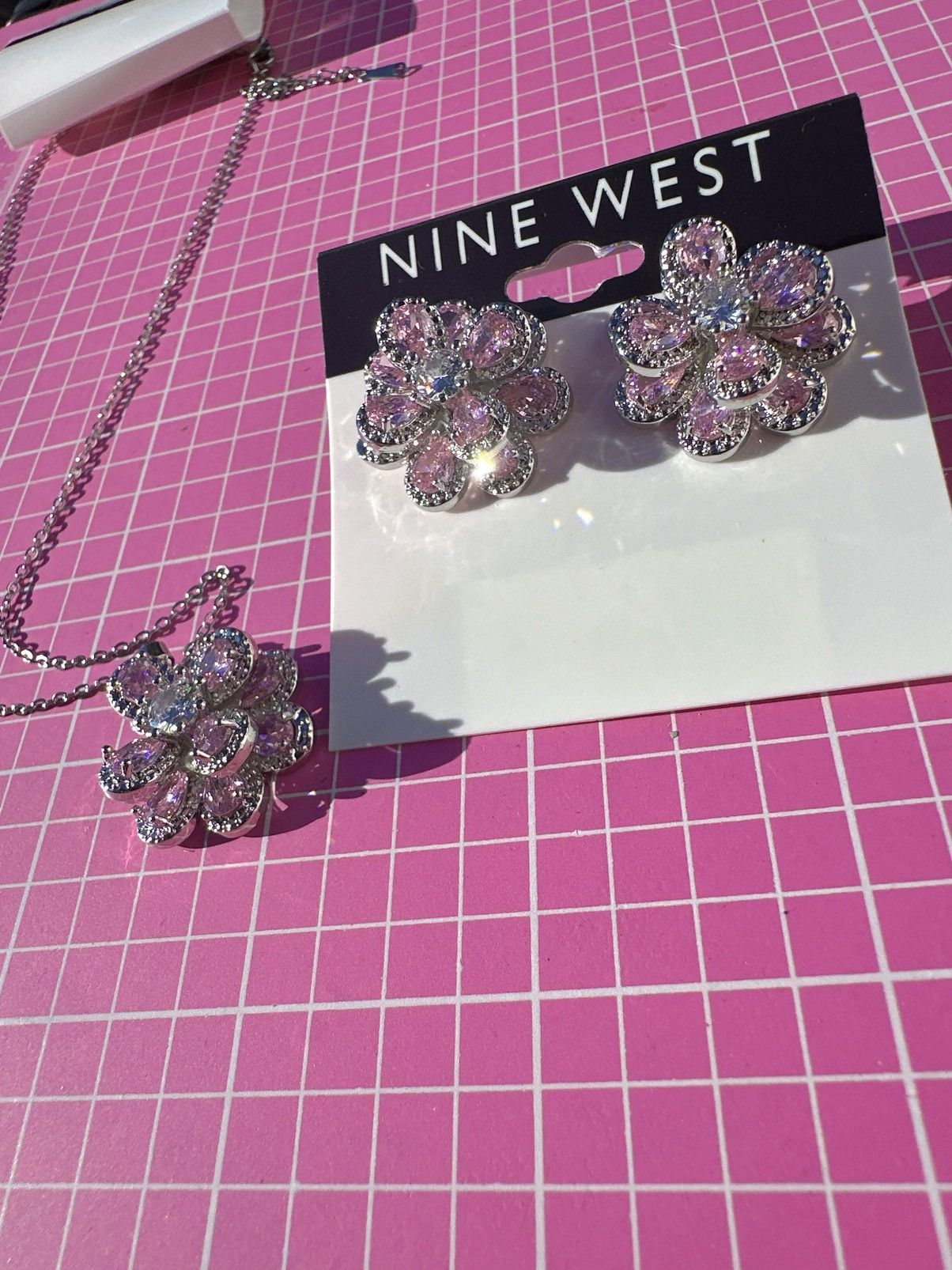 Nine West Nine West 2pc set necklace + earring silver diamonds paved Size ONE SIZE - 2 Thumbnail