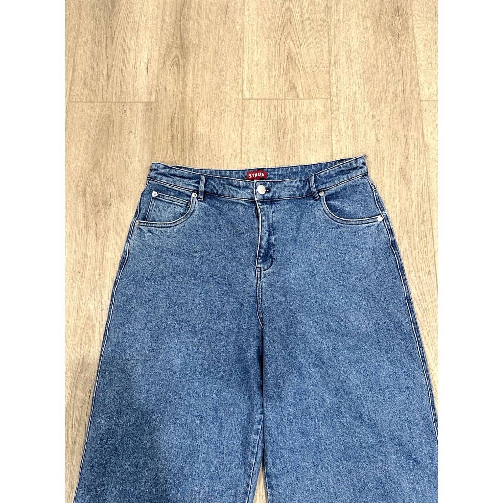 Staud STAUD Blue Denim Wide-Leg Jeans Women's 12 Jeans Blue Wide-Leg 33in Inseam Womens Denim Pant) Size 34" / US 12 / IT 48 - 4 Thumbnail