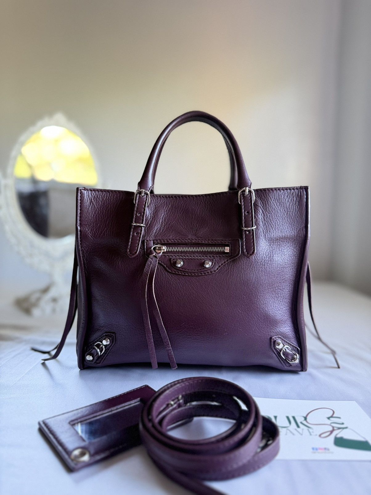 Balenciaga Authentic BALENCIAGA Mini Papier A4 Tote Burgundy Calfskin Size ONE SIZE - 3 Thumbnail