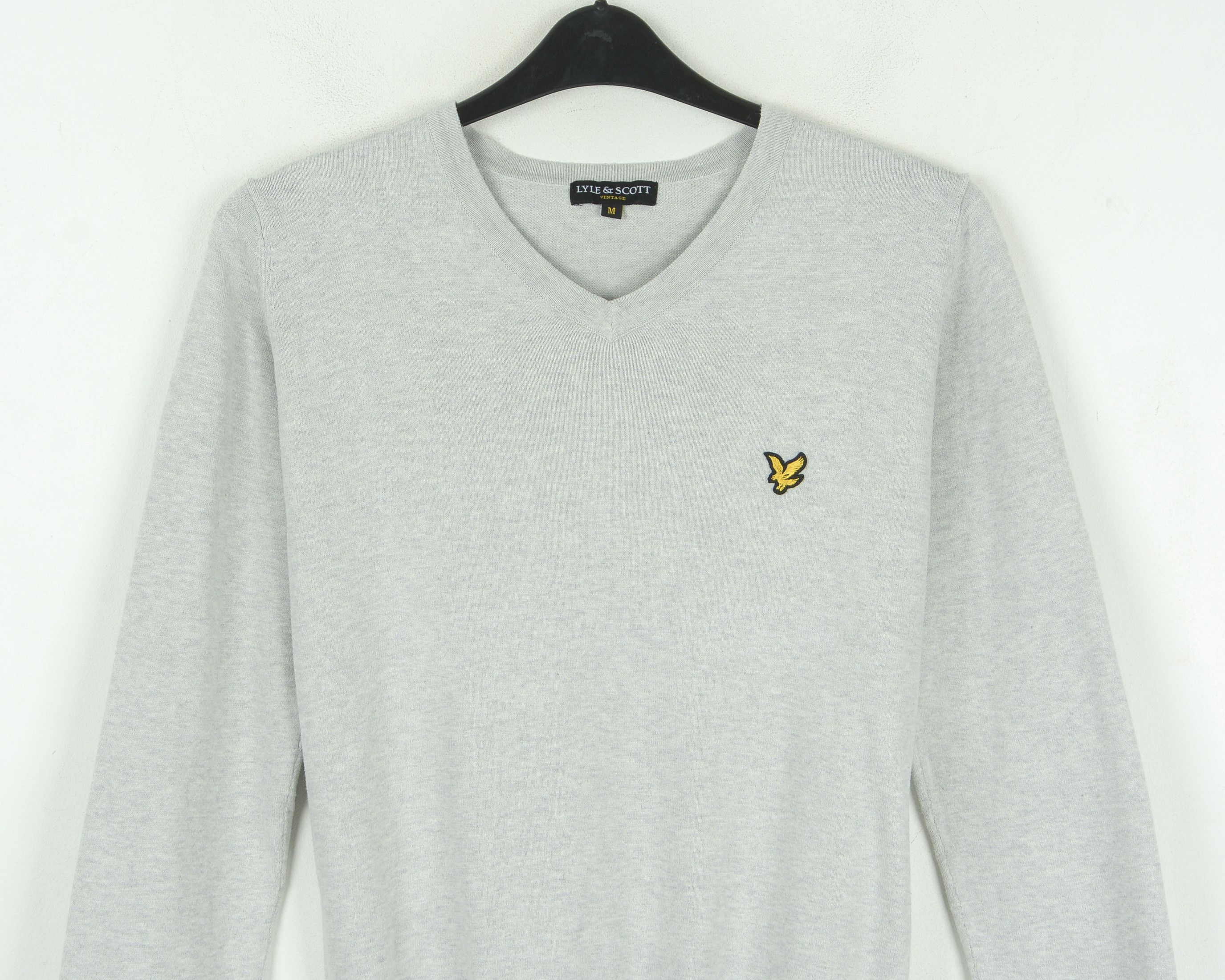 Lyle & Scott M V-Neck Sweater Pullover Jumper Grey Cotton Sweatshirt Size US M / EU 48-50 / 2 - 2 Thumbnail