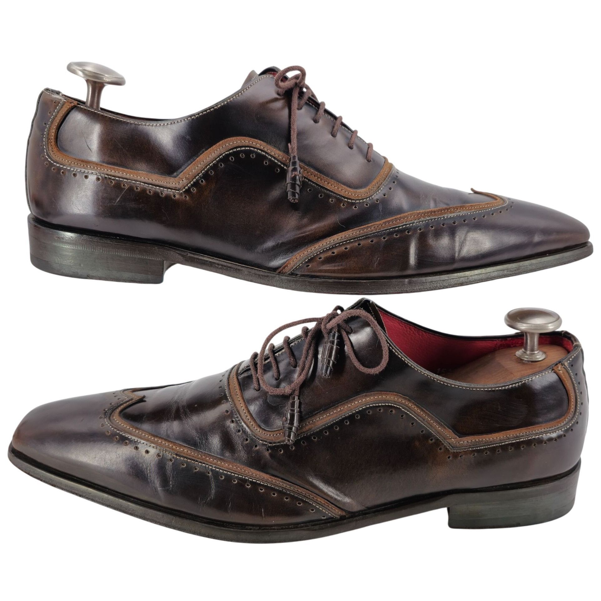 Mezlan Mezlan Custom Men 11.5 Brown Polished Leather Wingtip Oxford Size US 11.5 / EU 44-45 - 5 Thumbnail
