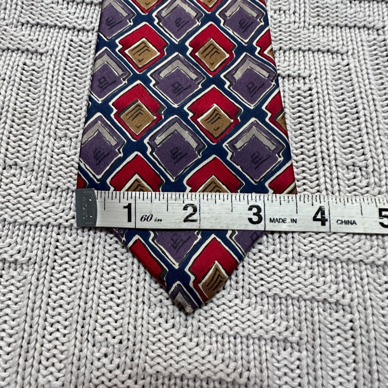 Oleg Cassini Vintage Oleg Cassini purple red block print Italian silk tie Size ONE SIZE - 5 Thumbnail