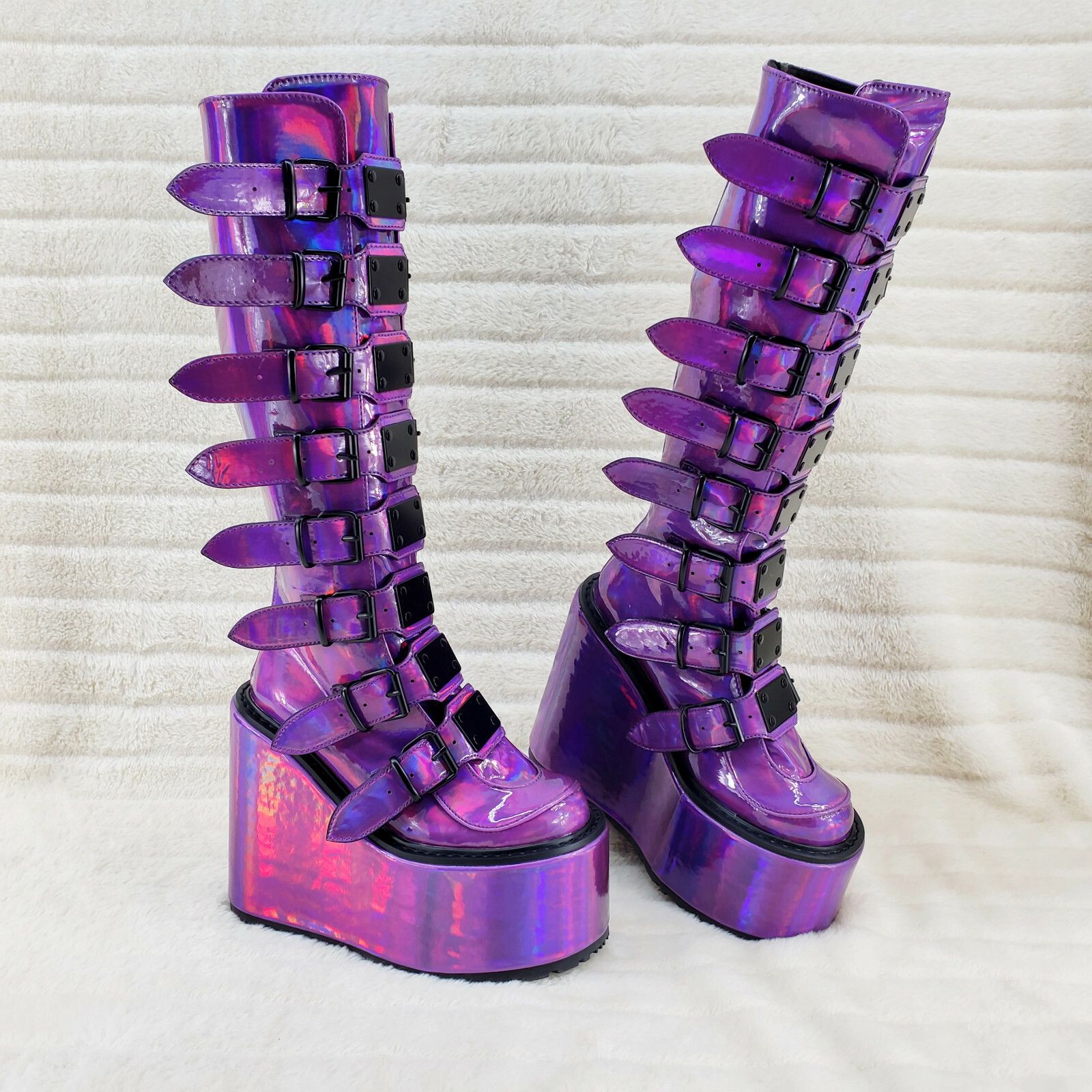 Demonia Cult DEMONIA Swing 815 Purple hologram Goth Punk Knee Boot 5.5" P Size US 7 / IT 37 - 1 Thumbnail