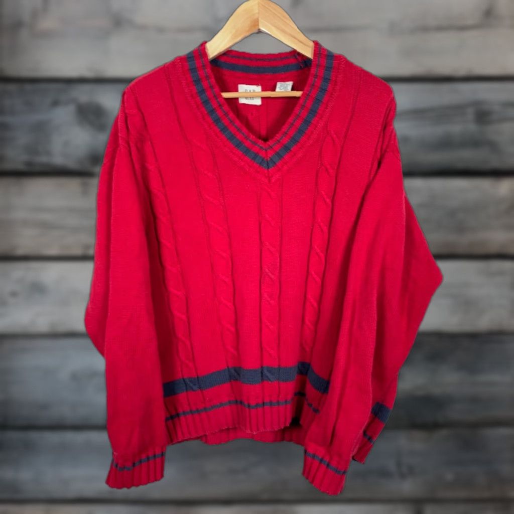 Gap VINTAGE Gap Tennis Sweater Men XL Red Blue V-Neck Cable Cotton Knit Preppy 90s Mens Pullover Winter Size US XL / EU 56 / 4 - 1 Thumbnail