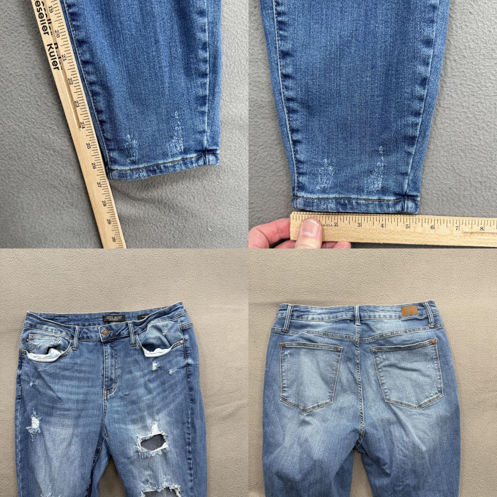 Vintage VINTAGE Judy Blue Jeans Womens 18W Blue Medium Wash Skinny Fit Distressed Ripped Stretch Size 40" / US 18 - 8 Thumbnail