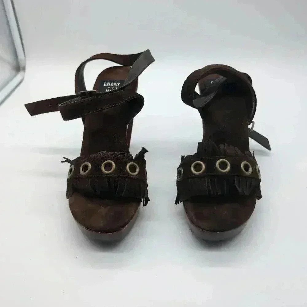 Vintage Delores and Maxine Brandy shoes Brown sz 6 Wood heel strapp Size US 6 / IT 36 - 4 Thumbnail