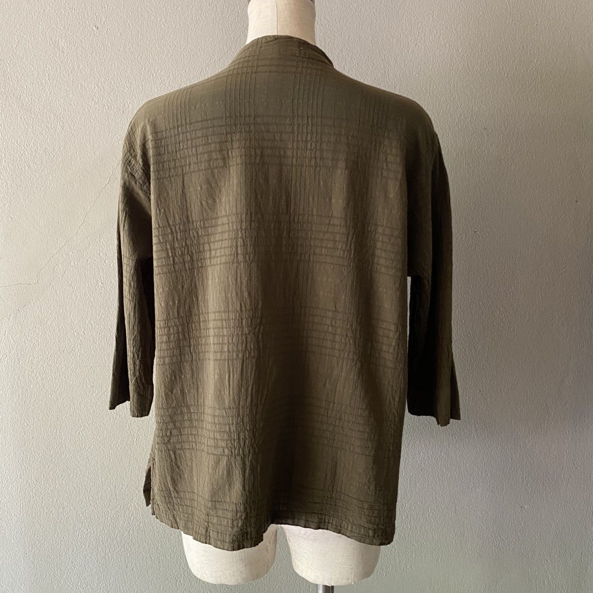 Issey Miyake Plantation Olive Textured Button-Down Tunic Size M / US 6-8 / IT 42-44 - 15 Thumbnail