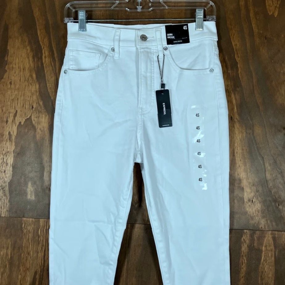 Express Express Jeans White Denim High Rise Skinny Hyper Stretch 4 Short Womens Size 27" / US 4 / IT 40 - 2 Thumbnail