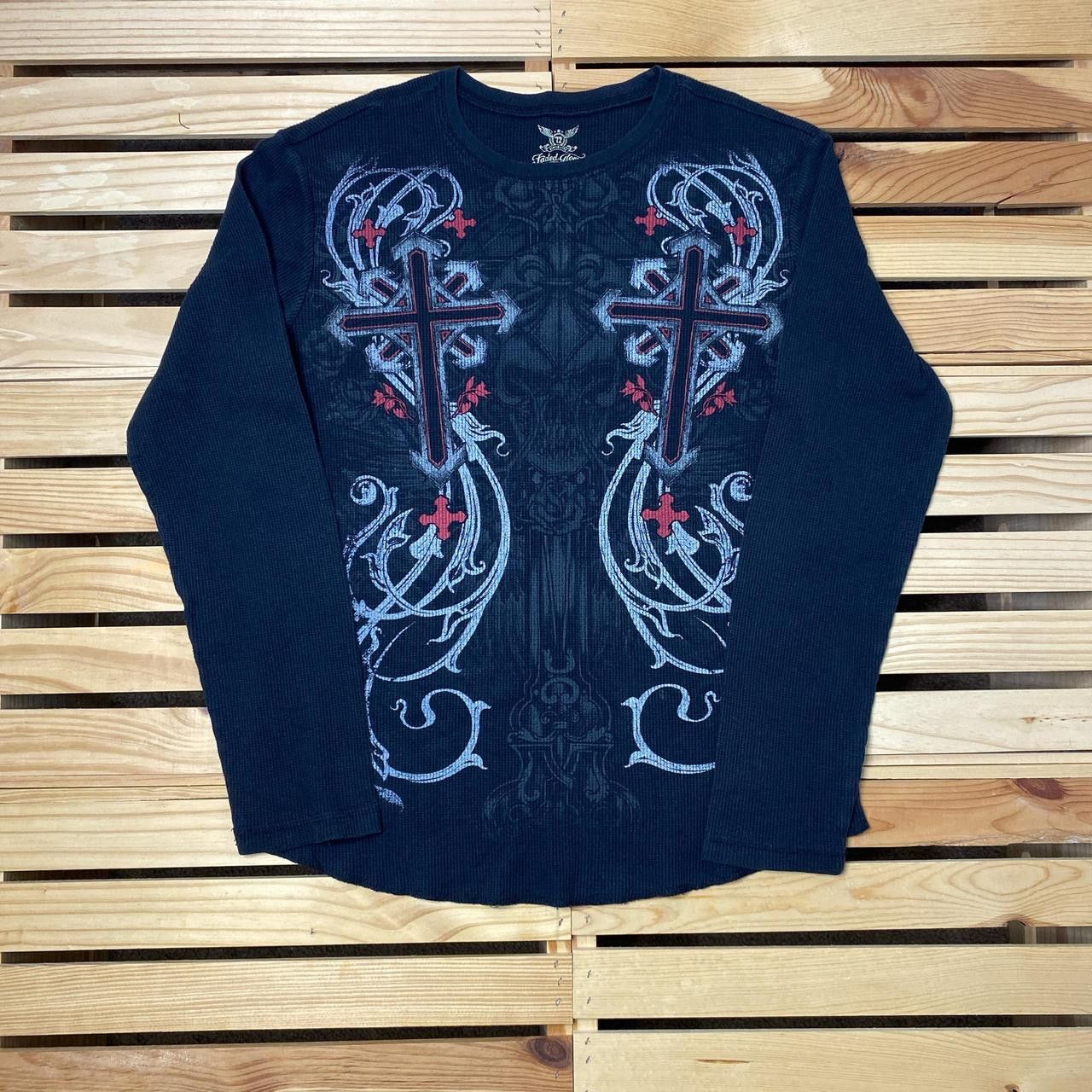 Faded Glory Faded Glory Black Crosses & Skull Y2K Thermal Tee Size Large Size US L / EU 52-54 / 3 - 1 Thumbnail