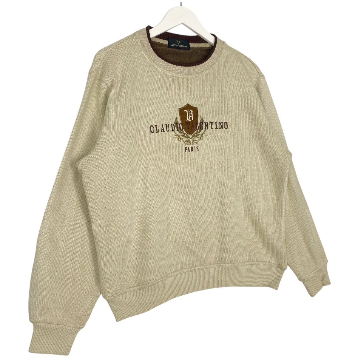 Vintage Vintage Claudio Valentino SweatshirtCrewneck Beige Big Logo Size M / US 6-8 / IT 42-44 - 3 Thumbnail