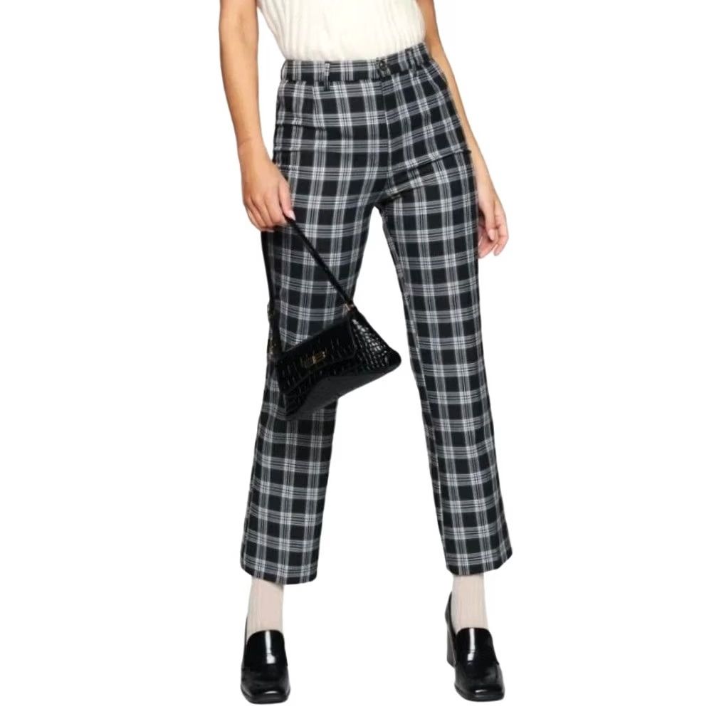Reformation VINTAGE Reformation Franklin Pant Black and Grey Plaid High Rise Straight Leg Pants 6 Womens Size 28" / US 6 / IT 42 - 6 Thumbnail