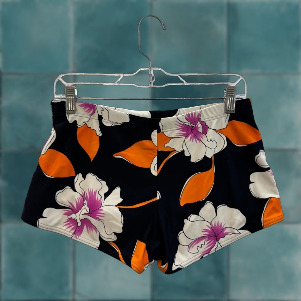 Vintage VINTAGE Swim Shorts 10 Large Black Orange Floral Swimsuit Bathing Suit Size 32" / US 10 / IT 46 - 1 Thumbnail