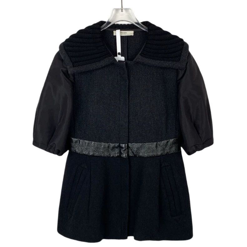 Prada Prada Black wool tweed coat with puff sleeve lapel 2506-Nex Size S / US 4 / IT 40 - 1 Thumbnail