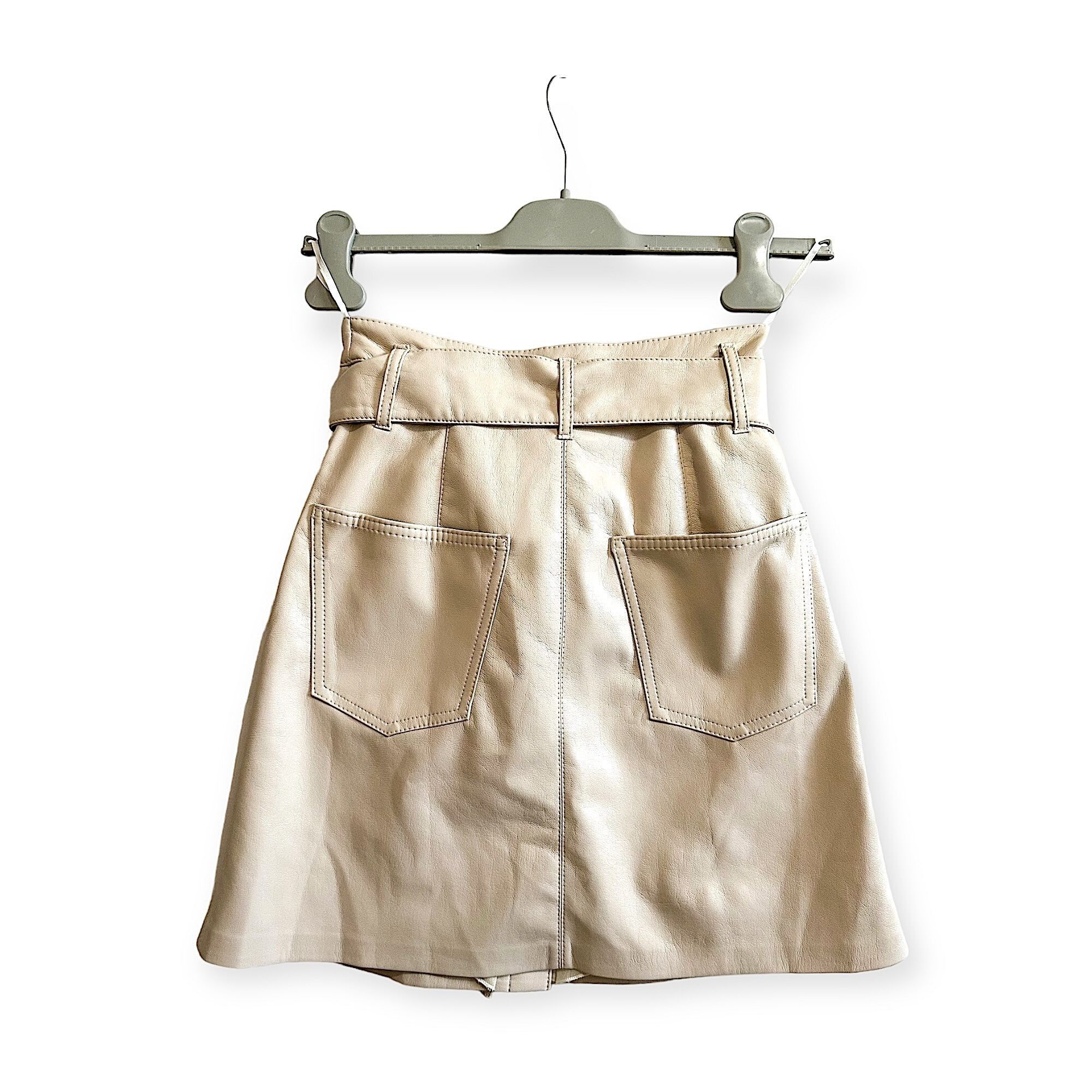 Nanushka Nanushka Cream Vegan Leather A-Line Belted Mini Skirt XS NWT Size 24" / US 00 / IT 34 - 13 Thumbnail