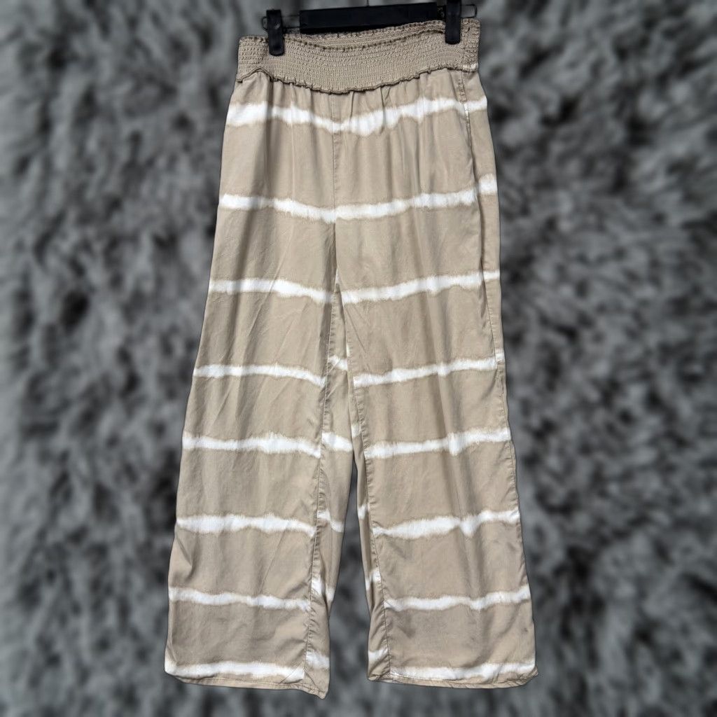 Vintage Beach Lunch Lounge Pants Womens XS 26x27 Beige White Tie Dye Boho Coastal Beach Casual Resort Travel Wide Leg Ankledxs Size 26" / US 2 / IT 38 - 1 Thumbnail