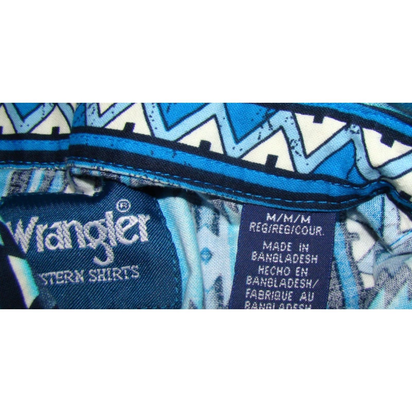 Wrangler Wrangler Shirt Mens Aztec Pearl Snap Western Long Sleeve M Blue Pockets Size US M / EU 48-50 / 2 - 5 Thumbnail