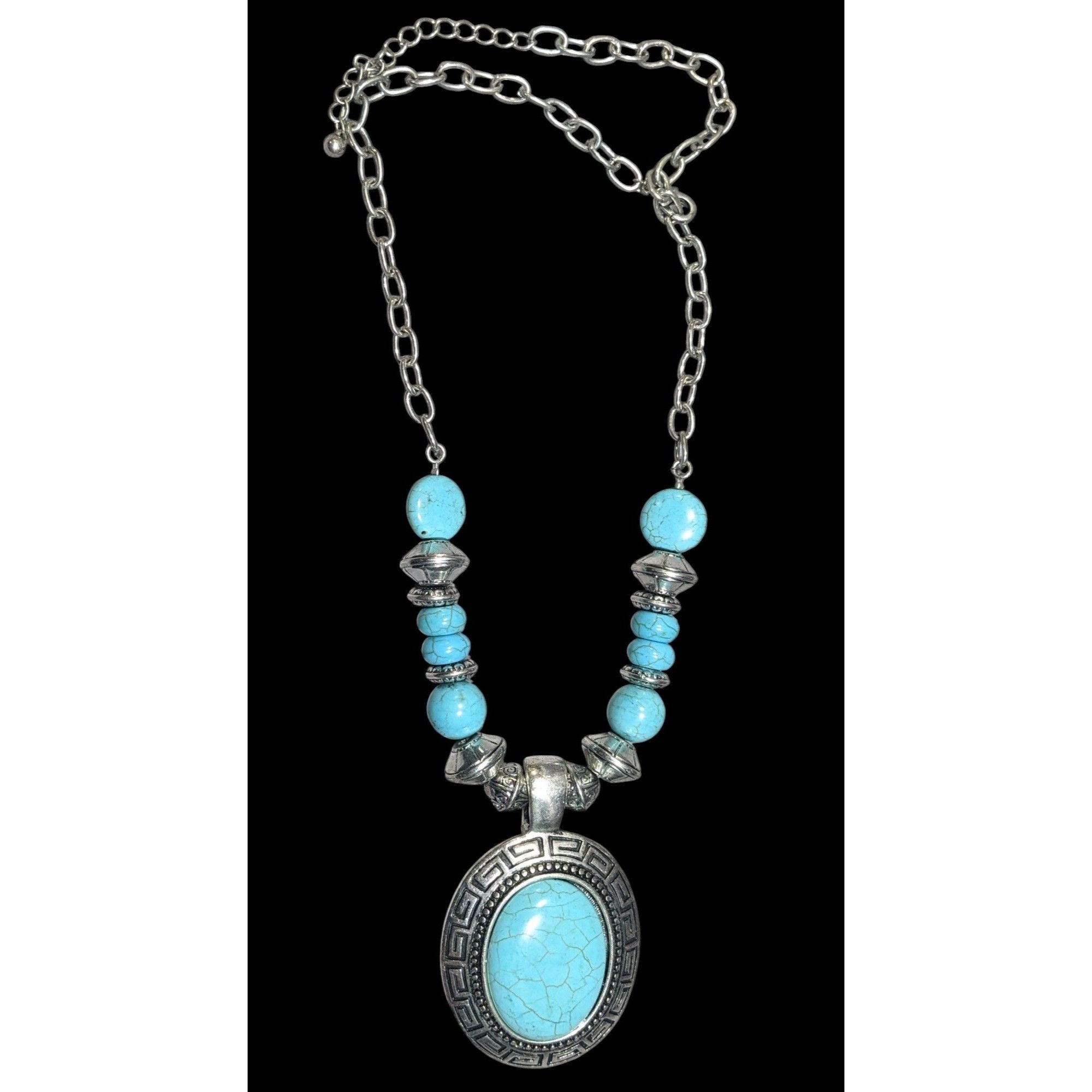 Other Bohemian Faux Turquoise Silver Tone Medallion Necklace Size ONE SIZE - 1 Thumbnail