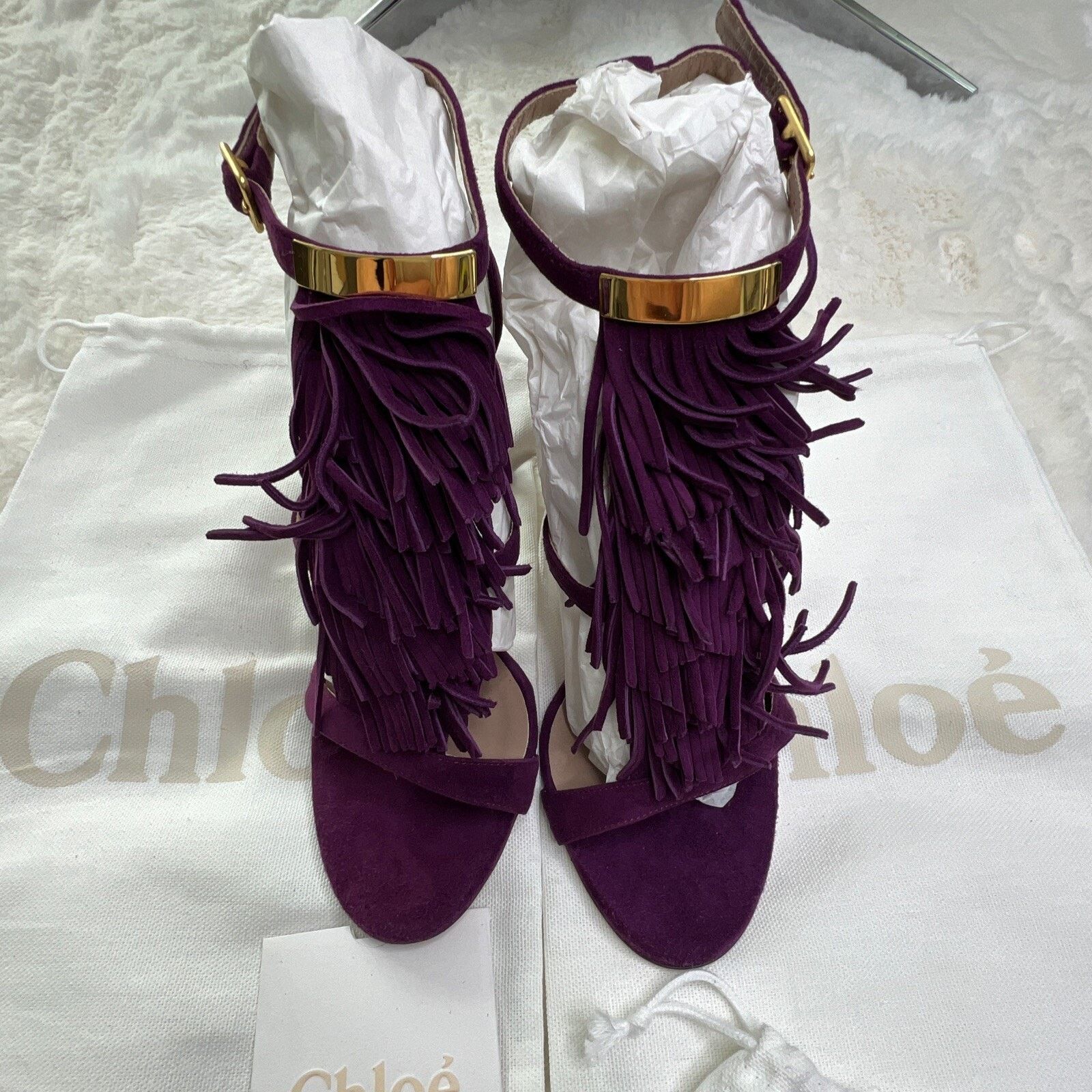 Chloe CHOLE-Fringe Suede Heel/Sandal Violet In Box-Made In Italy Size US 6 / IT 36 - 6 Thumbnail