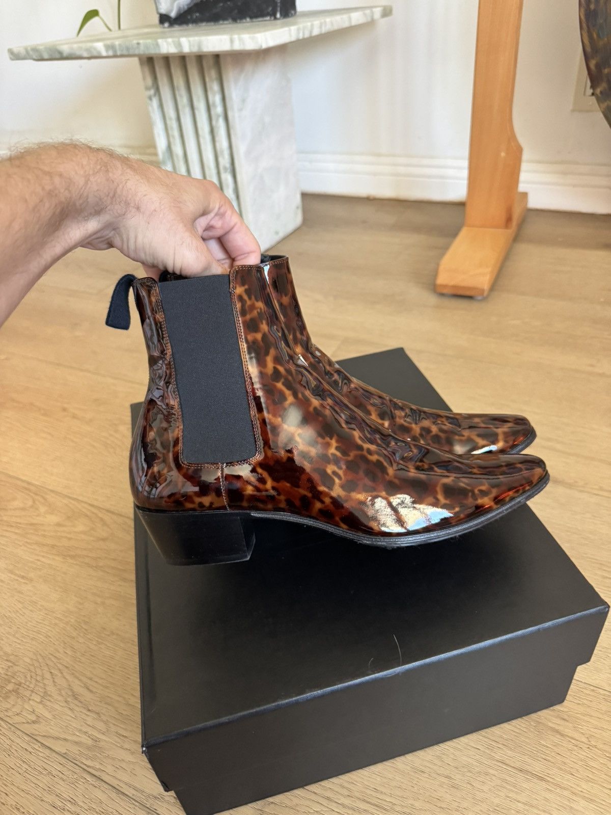 Saint Laurent Paris Dylan Tortoise Patent Chelsea Boots Size US 8 / EU 41 - 12 Thumbnail