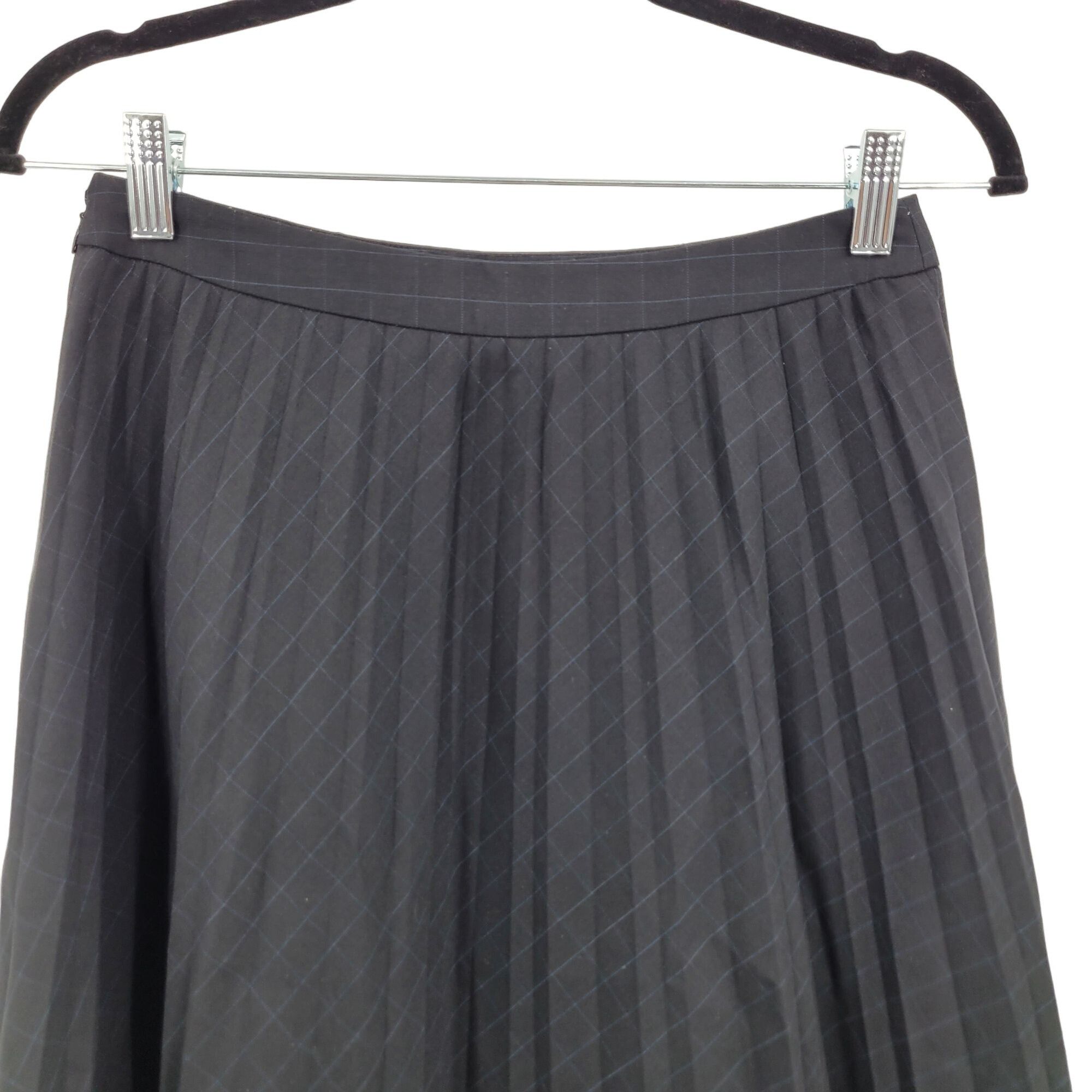 Vintage Loft Pleated Midi Skirt 0 Black Blue Plaid Wool Knee Size 25" / US 0 / IT 36 - 5 Thumbnail