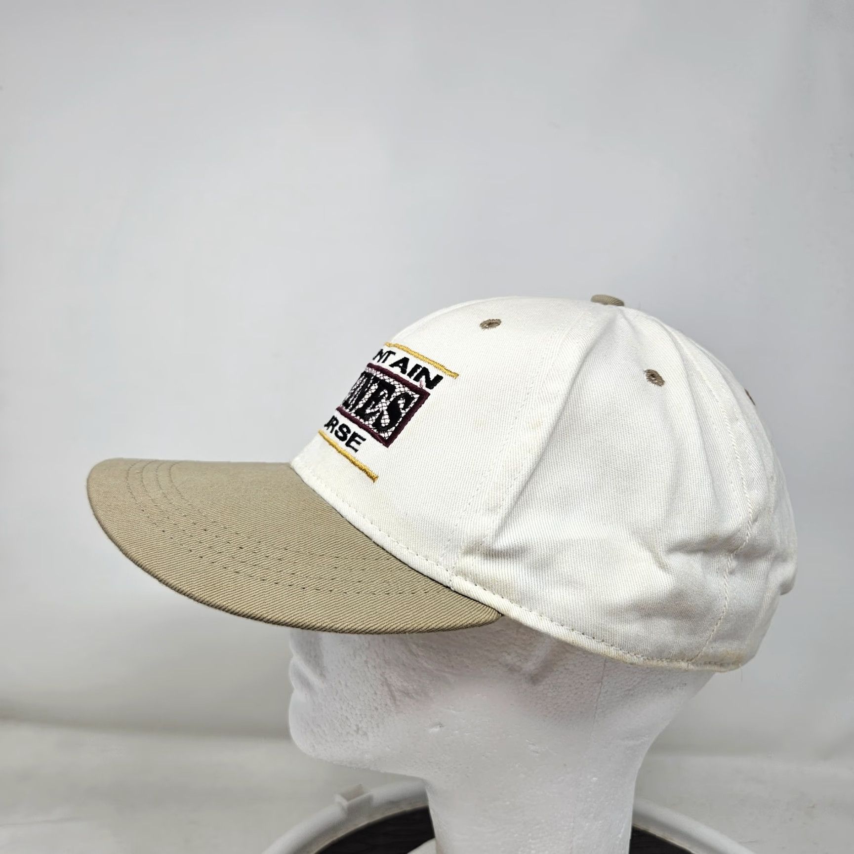 Vintage ROXY Mountain Ravines Course Hat Cap Strap Back White Tan Golf Embroidered Mens Adjustable One Size Fits Most Cap/Buckle Hat Size ONE SIZE - 5 Thumbnail