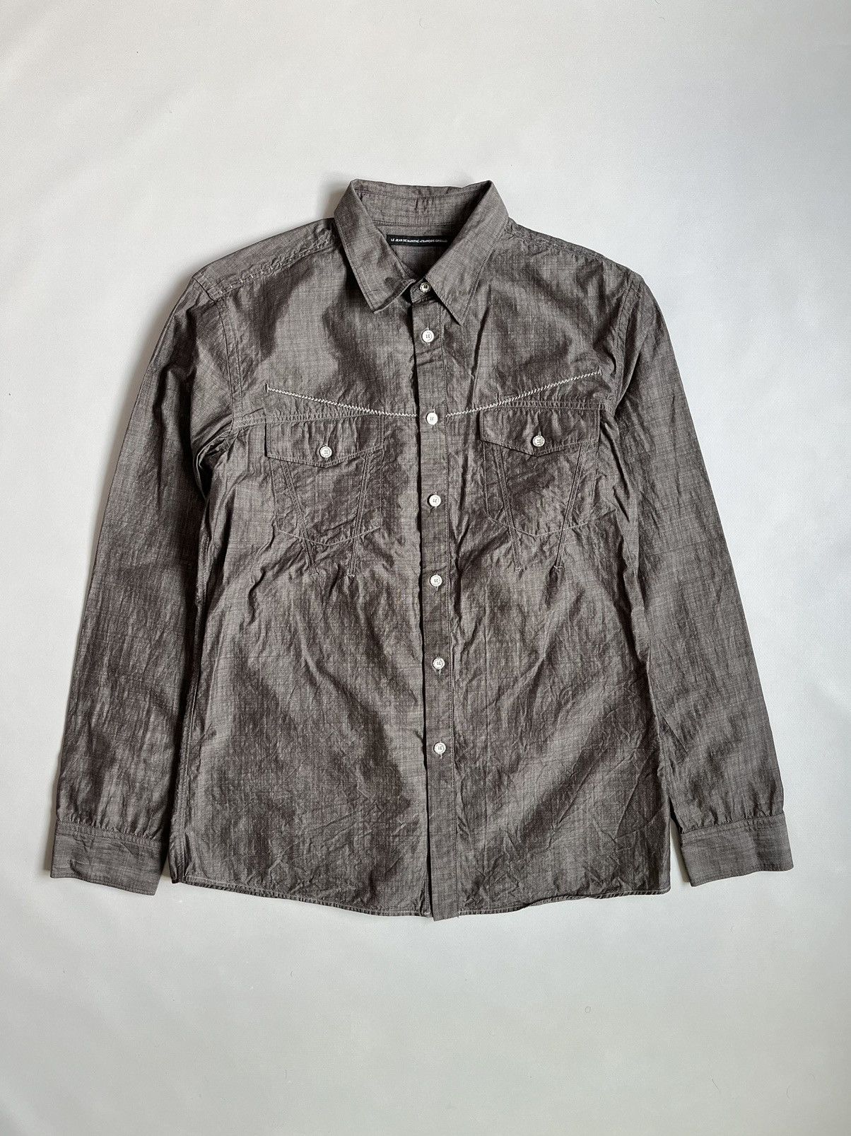 Marithe + Francois Girbaud × Vintage Le Jean De Marithe Francois Girbaud Men Grey Button Up Shirt Size US L / EU 52-54 / 3 - 1 Thumbnail