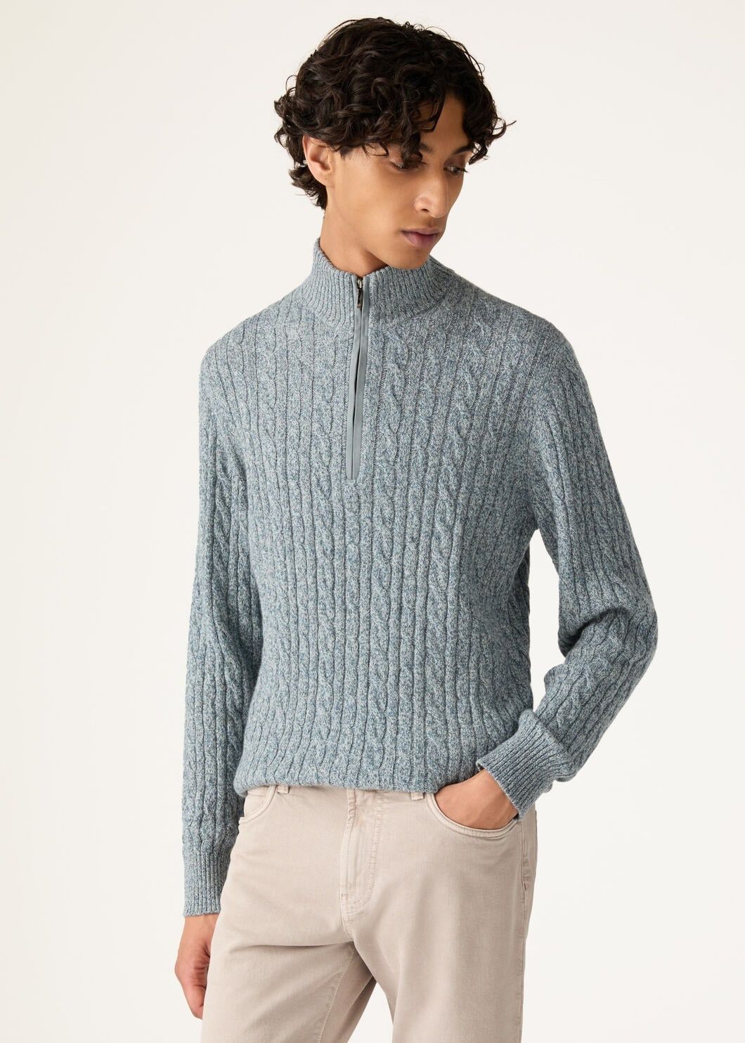 Loro Piana o1w1db10725 FAD7358 Treccia Sweater in Blue Size US XL / EU 56 / 4 - 4 Thumbnail