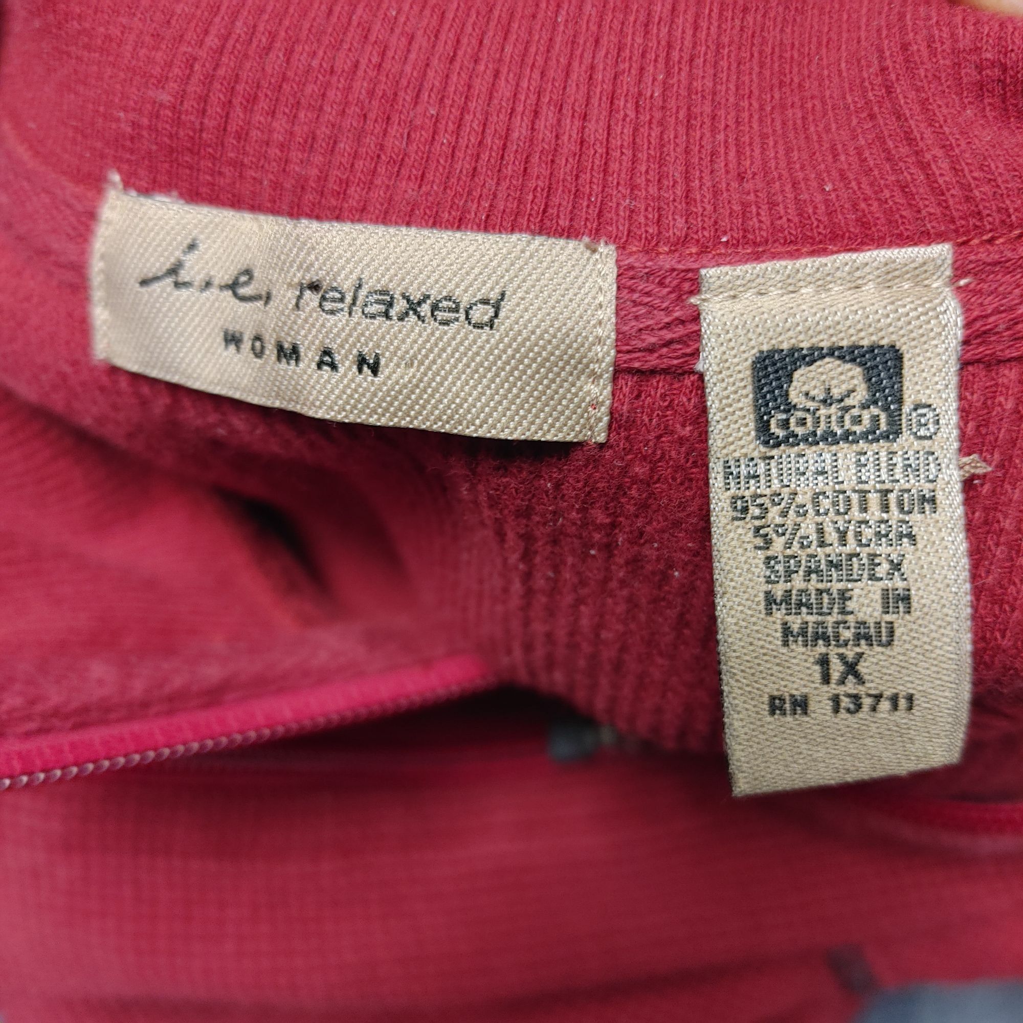Other I.E, Relaxed Women's Red Long Sleeve Full Zip Sweatshirt 1X Size XL / US 12-14 / IT 48-50 - 3 Thumbnail