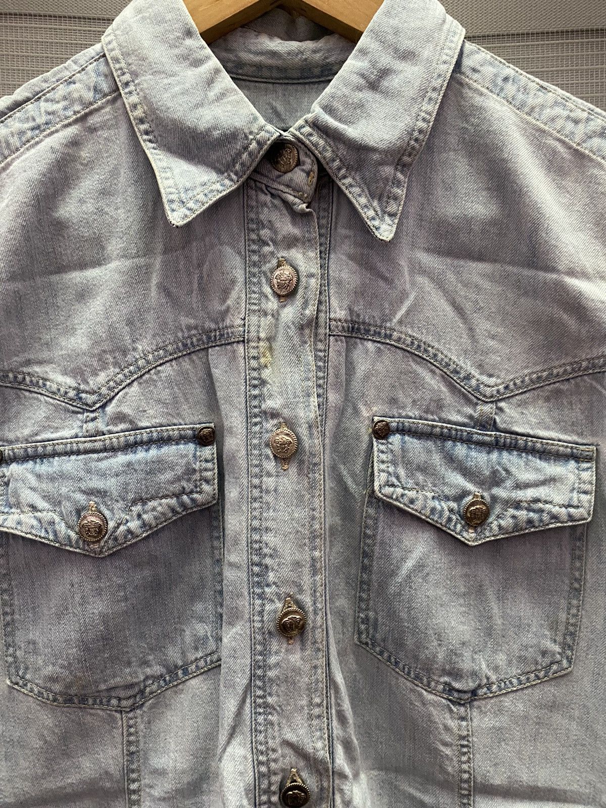Versace Blue La Greca Medusa Denim Sleeveless Jacket
