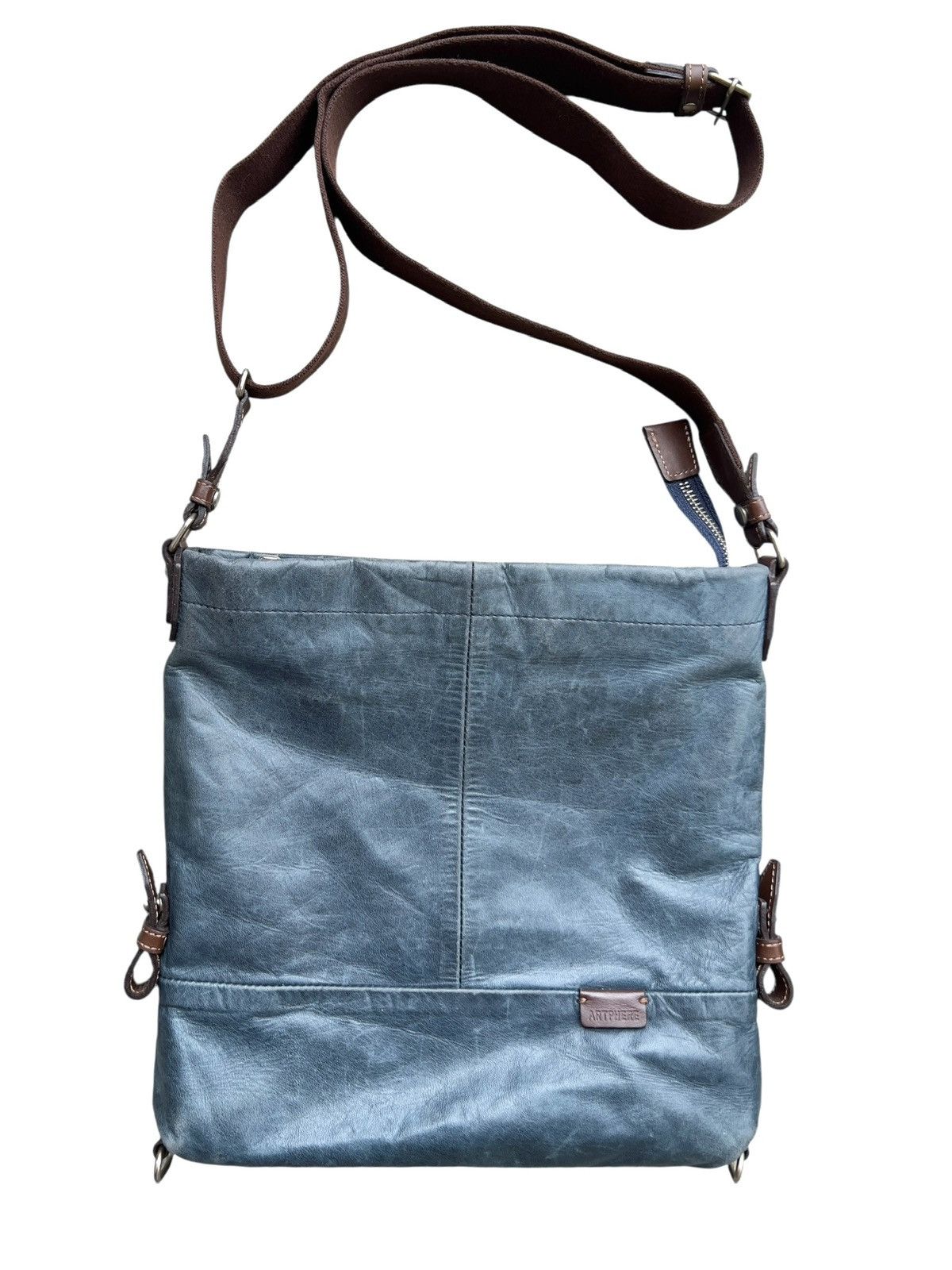 Japanese Brand Artphere Japan Distressed Faded Blue Leather Sling Bag Size ONE SIZE - 1 Thumbnail