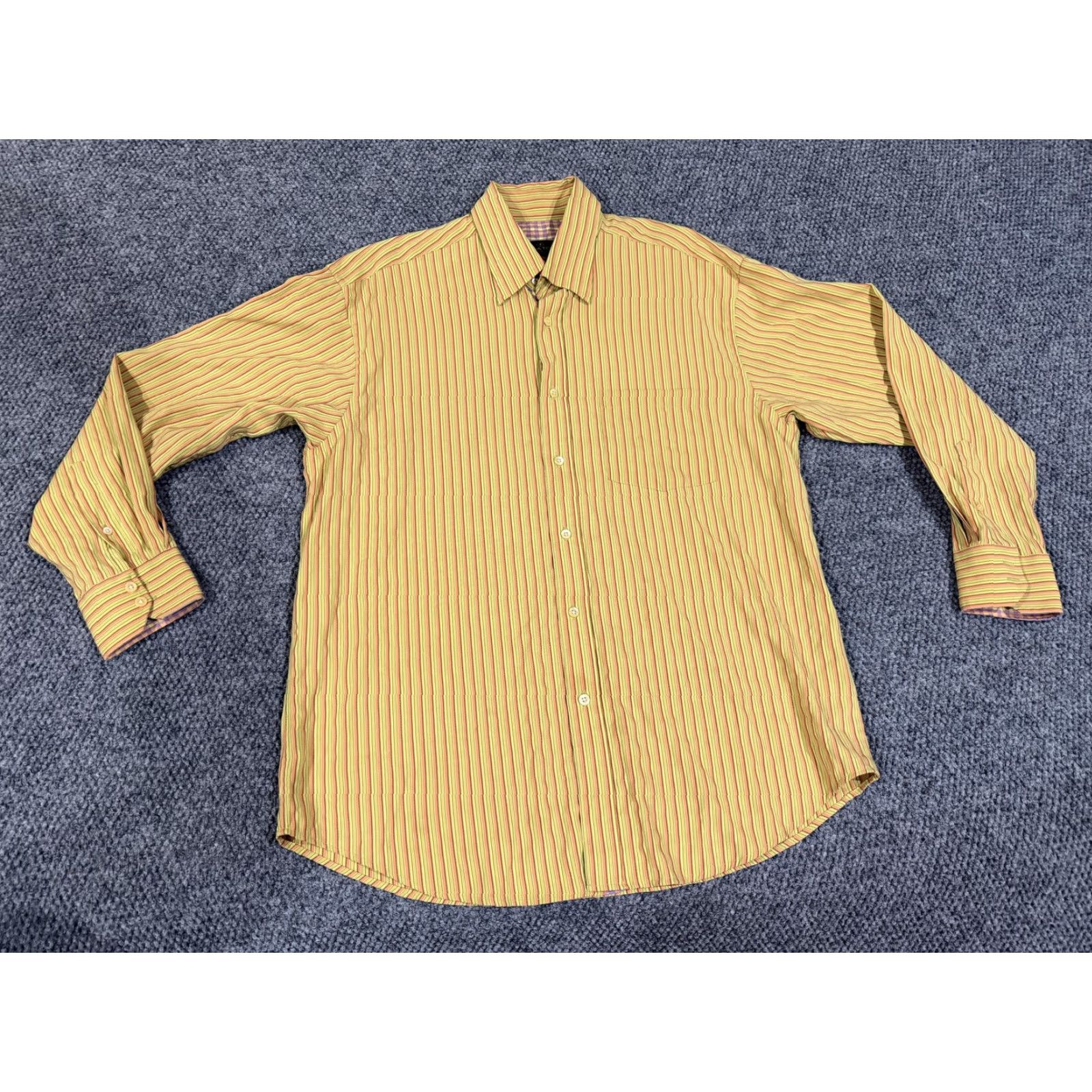 BUGATCHI Bugatchi Uomo Shirt Mens L Yellow Stripe Long Sleeve Button Front Dress Top Size US L / EU 52-54 / 3 - 2 Thumbnail