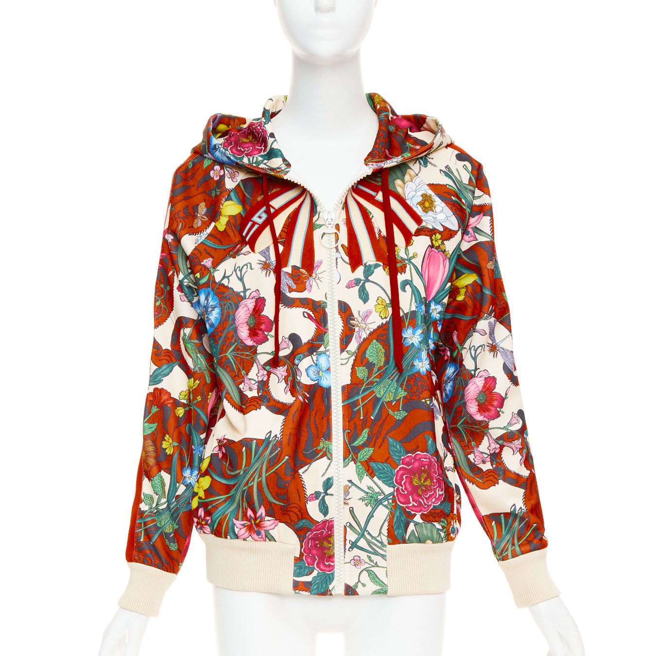 Gucci GUCCI 2018 Michele Bloom Nature Print red bow embroidery zip hoodie S Size S / US 4 / IT 40 - 1 Thumbnail