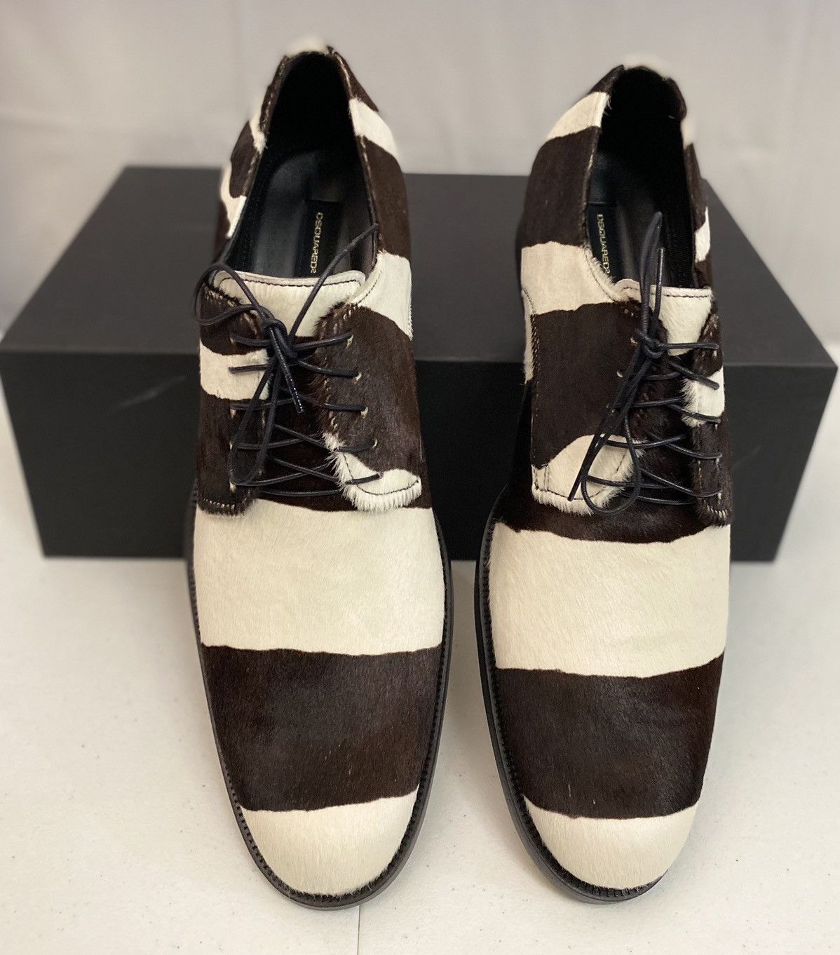 Dsquared2 Dsquared2 🇮🇹 Brown/White Pony Hair Zebra Striped Derby 10 NEW Size US 10 / EU 43 - 6 Thumbnail