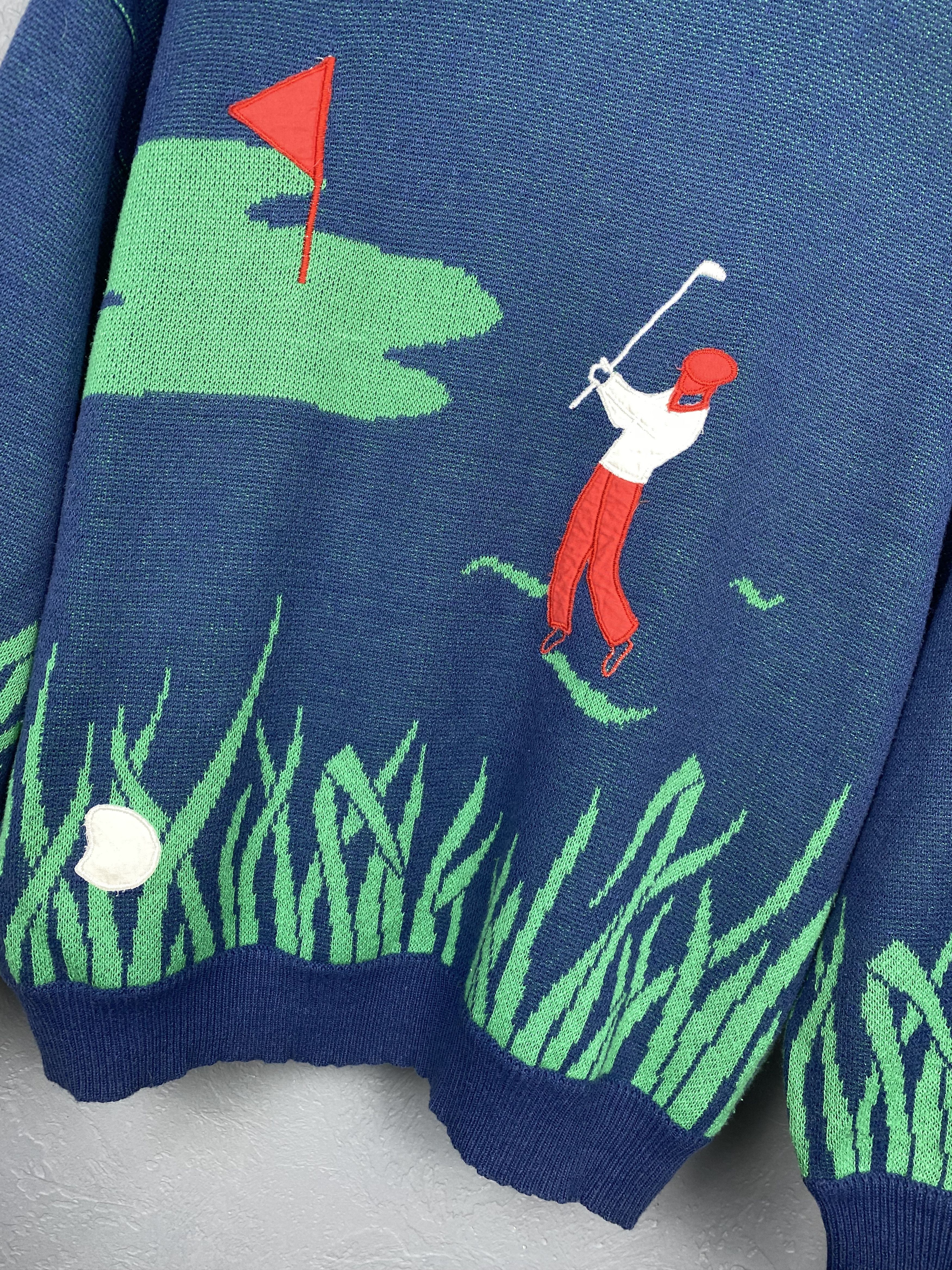Vintage Golf Print Vintage Mens Oversized Wool Knit Sweater Size US L / EU 52-54 / 3 - 3 Thumbnail