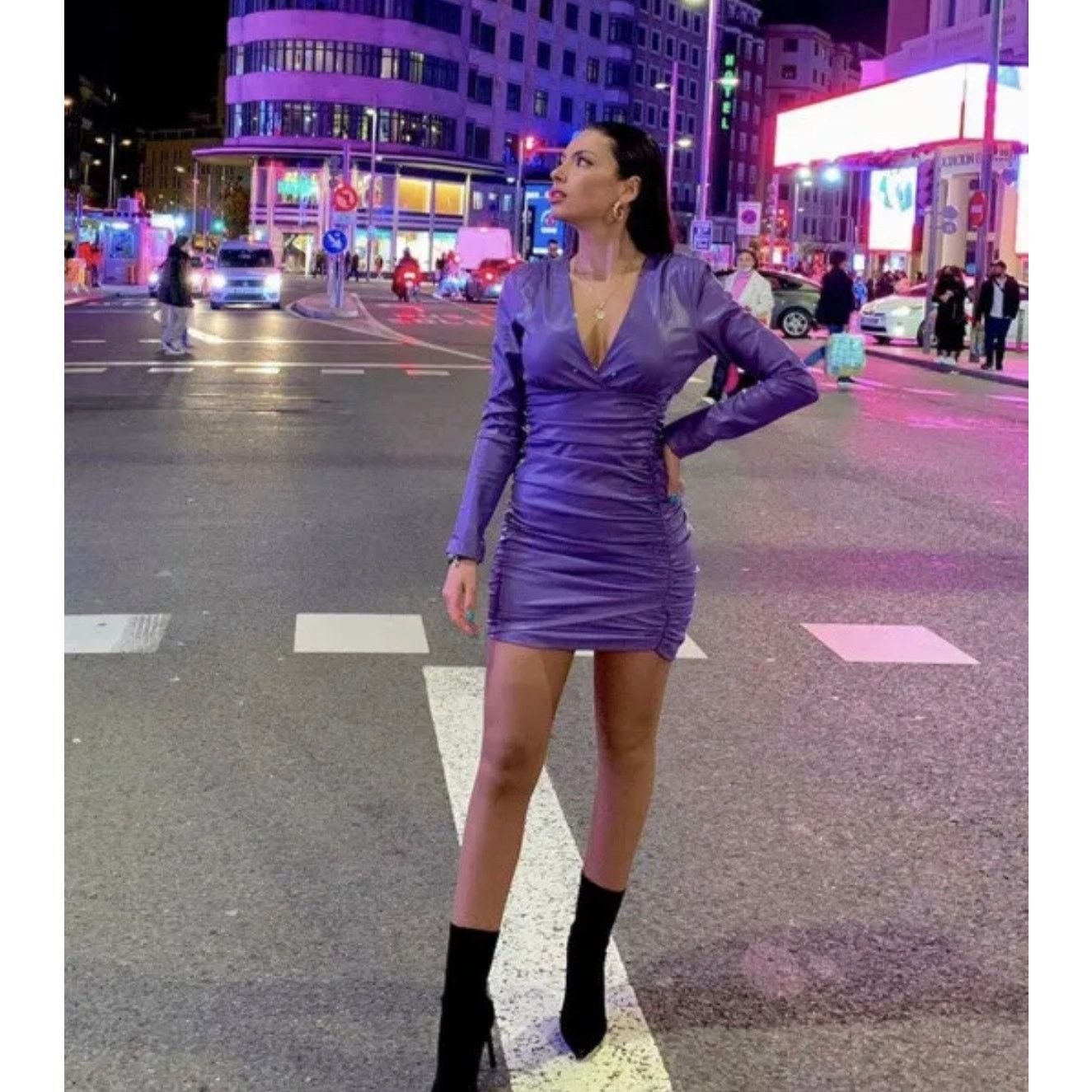Zara ZARA BLOGGER FAVORITE FAUX LEATHER DRESS PURPLE Size S / US 4 / IT 40 - 2 Thumbnail