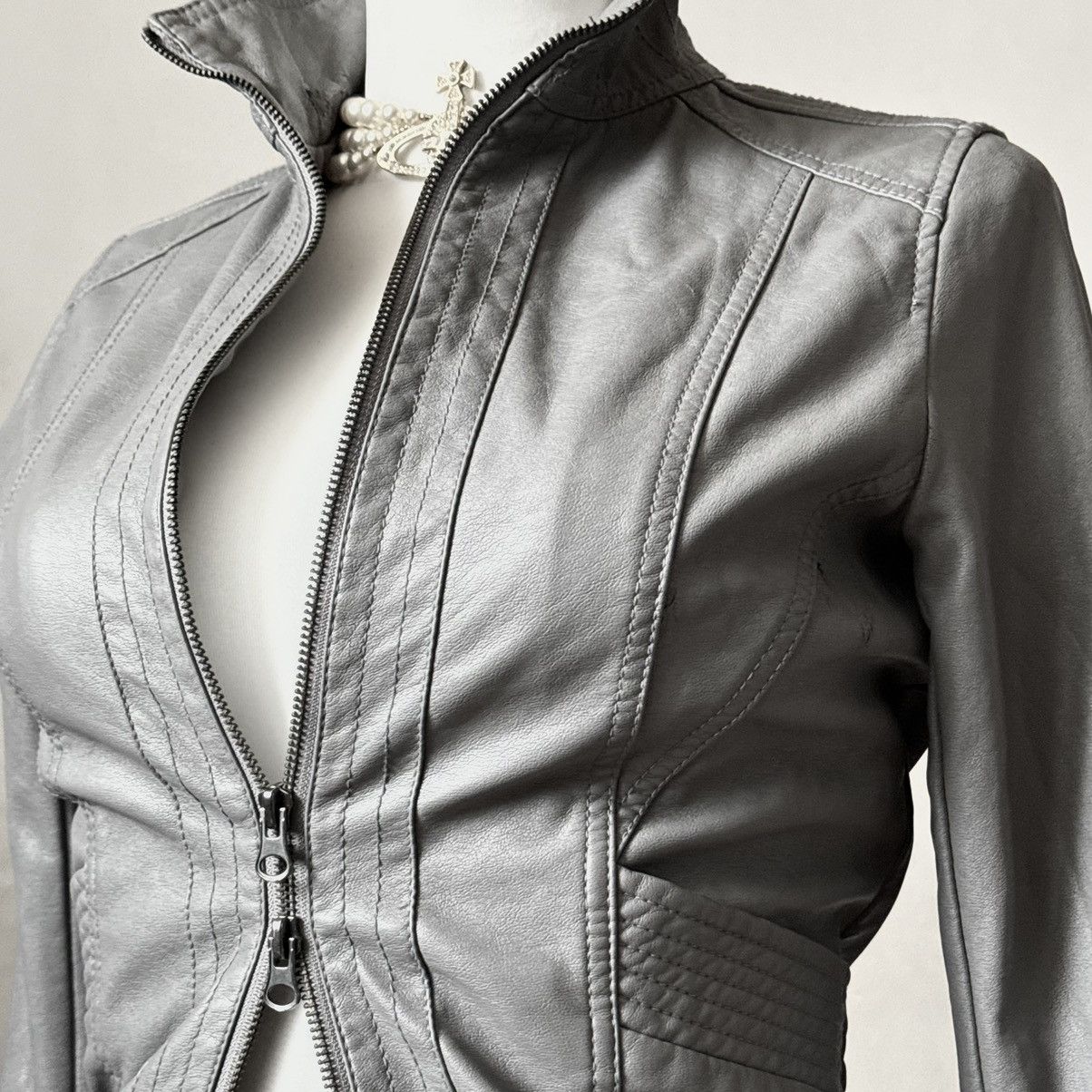 Vintage Avant - Garde distressed leather grafit biker jacket Size S / US 4 / IT 40 - 2 Thumbnail