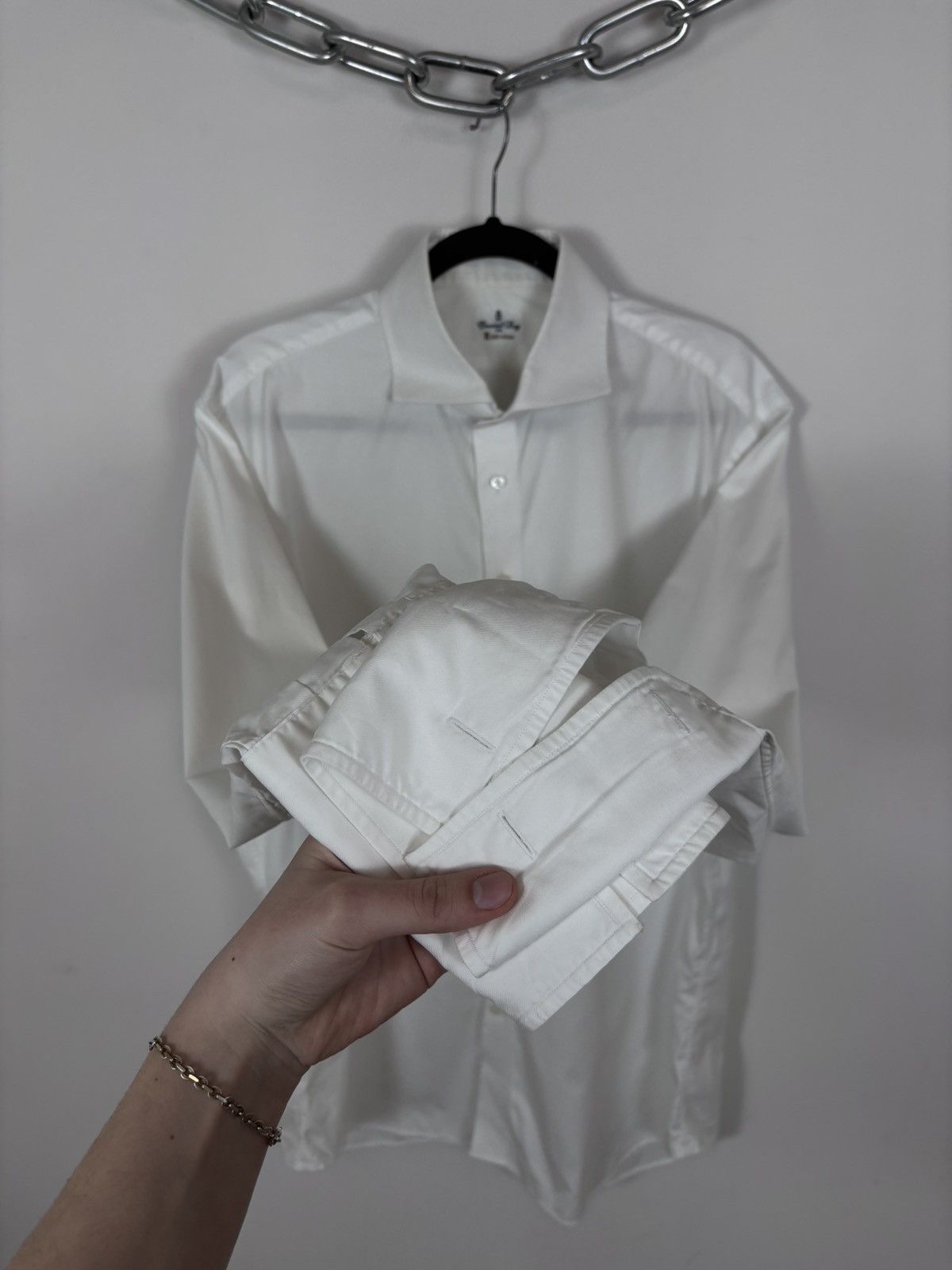 Other Emanuel Berg Men’s White Dress Button Up Shirt French Cuff Size US XL / EU 56 / 4 - 8 Thumbnail