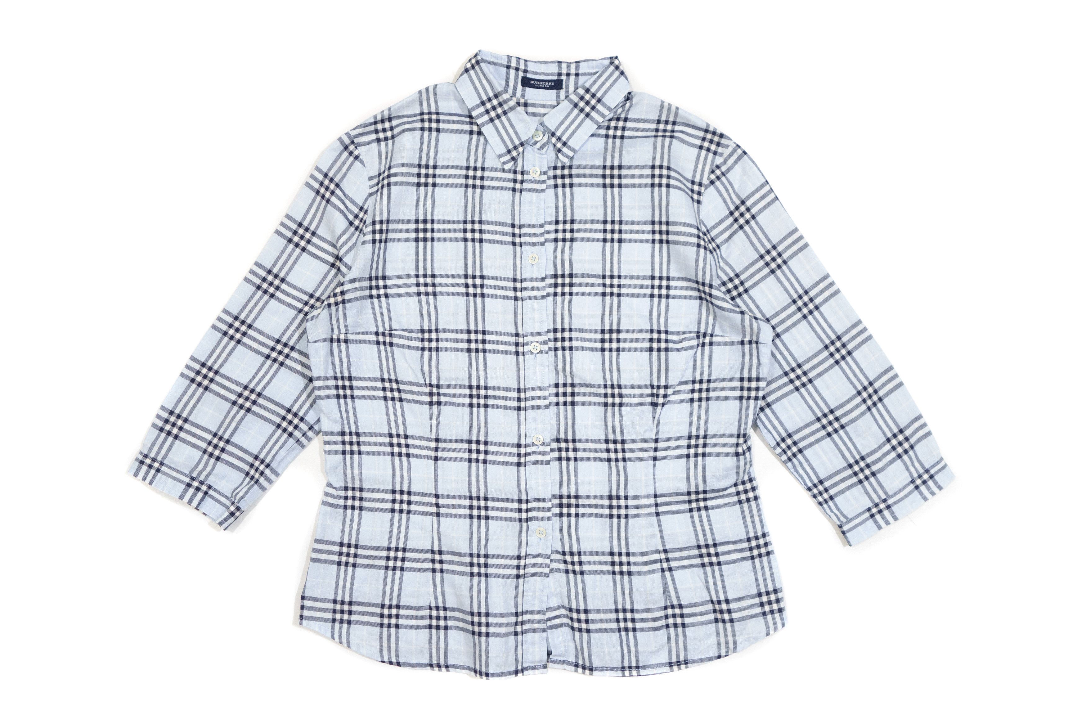 Burberry Blue Nova Check 3/4 Sleeve Logo Shirt Size XL / US 12-14 / IT 48-50 - 1 Thumbnail