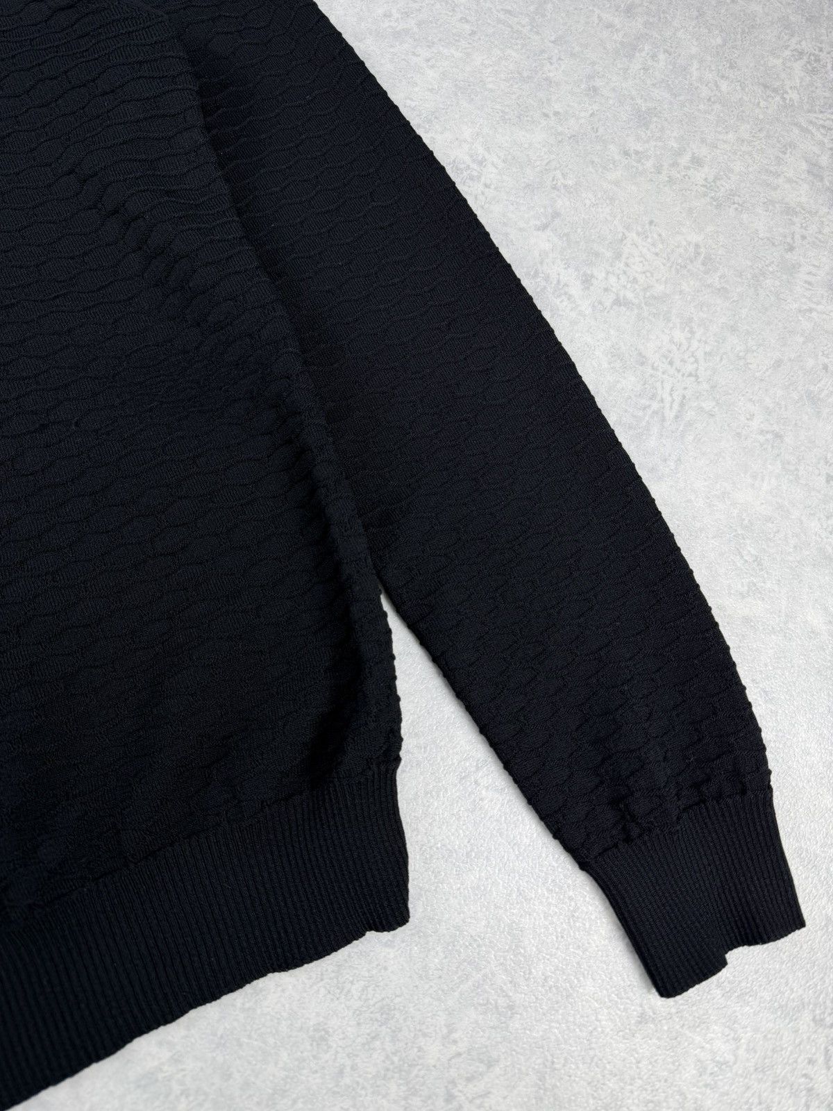 Emporio Armani Emporio Armani Textured Knit Polo Sweater Black Size 48 Size US M / EU 48-50 / 2 - 2 Thumbnail