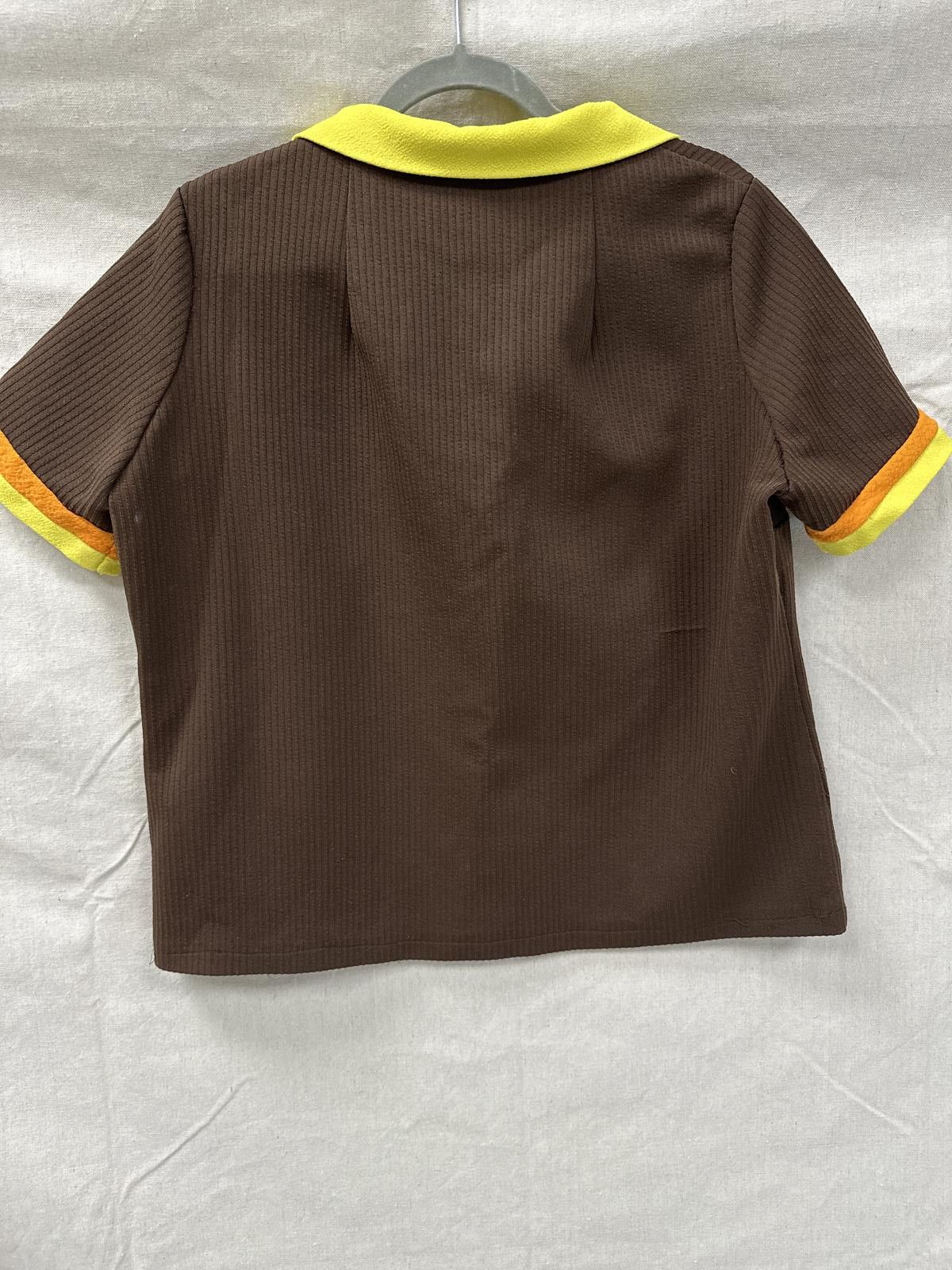 Designer Vintage Orange Julius Polo Shirt - Brown with Yellow Accents Size M / US 6-8 / IT 42-44 - 6 Thumbnail