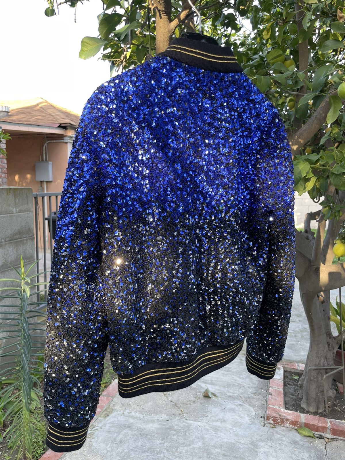 Saint Laurent Paris Saint Laurent Paris Teddy Varsity Sequin Bomber Jacket Blue Size US XS / EU 42 / 0 - 7 Thumbnail
