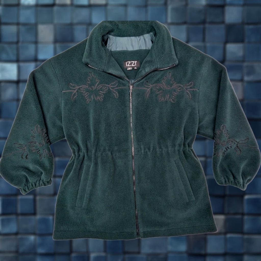 Vintage IZZY Fleece Lined Toggle Zip Jacket Green Floral Embroidery Women M Vintage Size M / US 6-8 / IT 42-44 - 1 Thumbnail