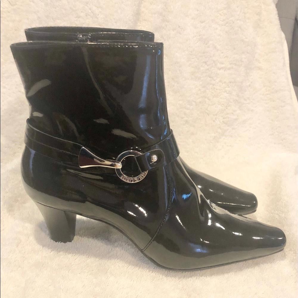 Anne Klein black patent leather ankle booties
