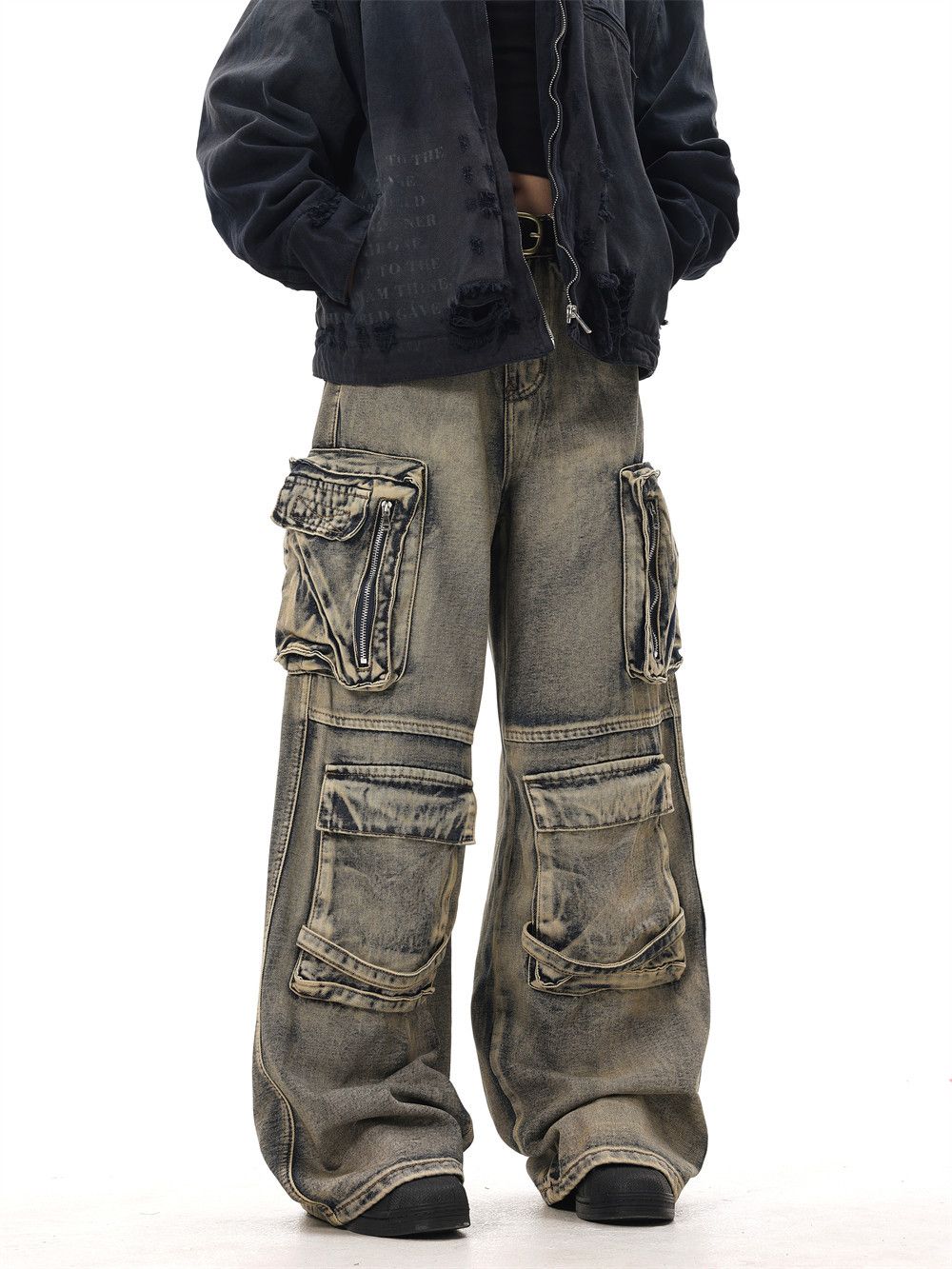 Japanese Brand Gray Distressed Multipocket Workwear Baggy Denim Size US 31 - 2 Thumbnail