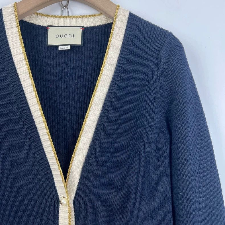 Gucci Gucci Gold silk pearl buckle knitted cardigan jacket 2504-N Size XS / US 0-2 / IT 36-38 - 4 Thumbnail
