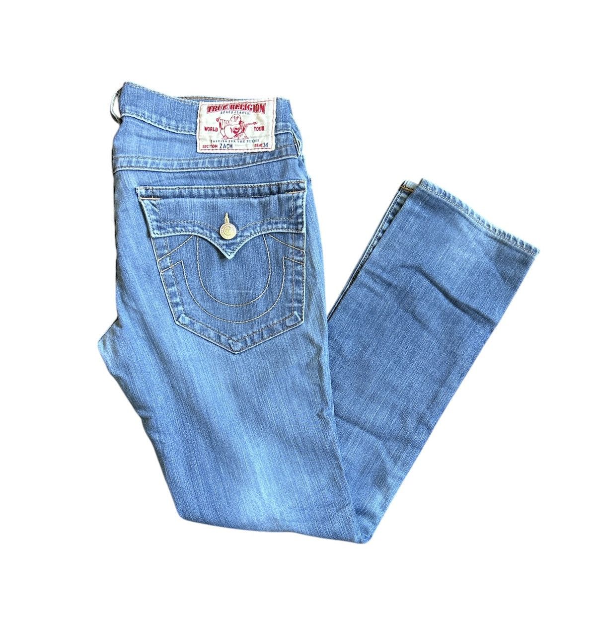 True Religion Blue Zach Relaxed Straight Jeans Size 33x34
