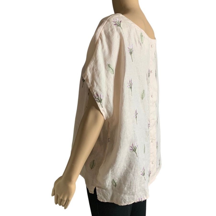 Cynthia Rowley Cynthia Rowley Linen Top Women Large Embroidered Button Back Size L / US 10 / IT 46 - 10 Thumbnail