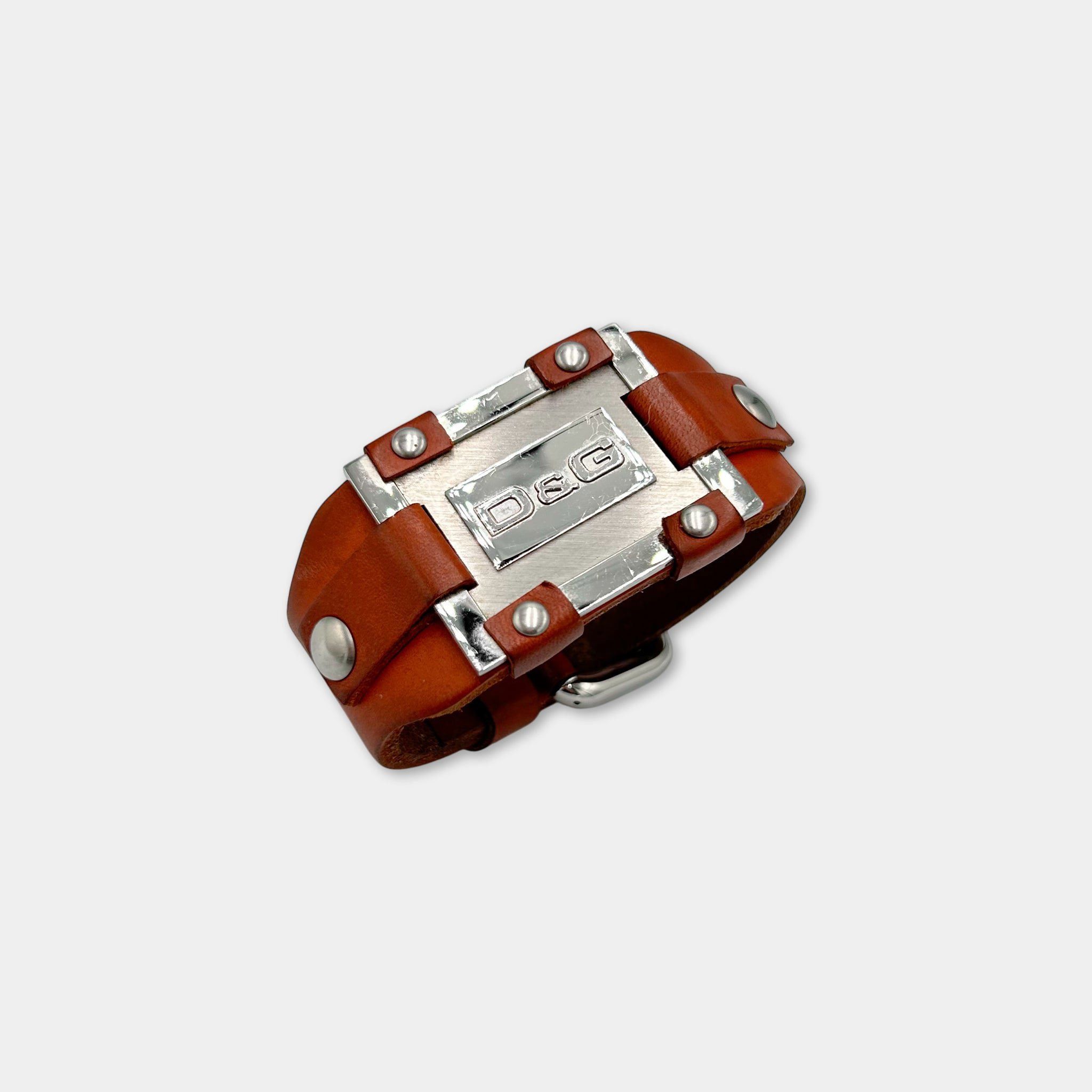 Dolce & Gabbana Dolce & Gabbana Metal Plate Brown Leather Bracelet Size ONE SIZE - 2 Thumbnail