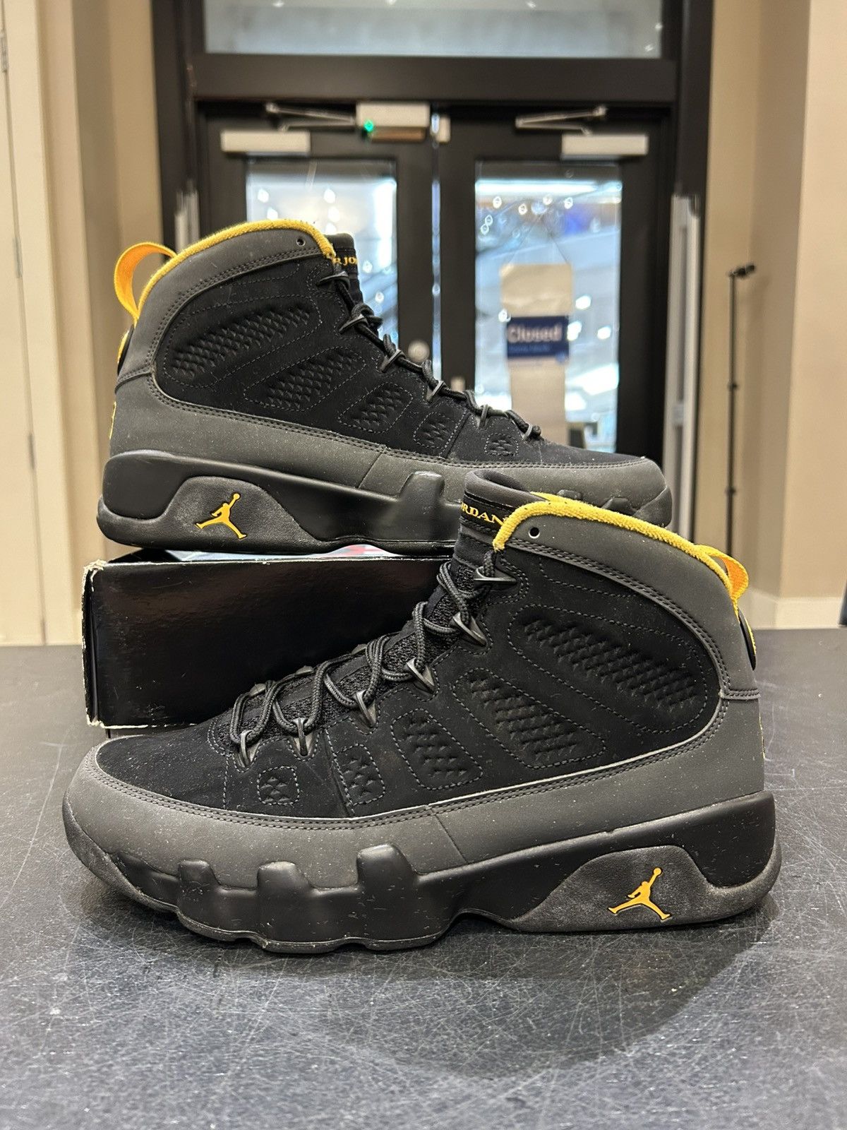 Jordan Brand Jordan 9 Retro ‘Black Charcoal University Gold’ Size US 9.5 / EU 42-43 - 1 Thumbnail